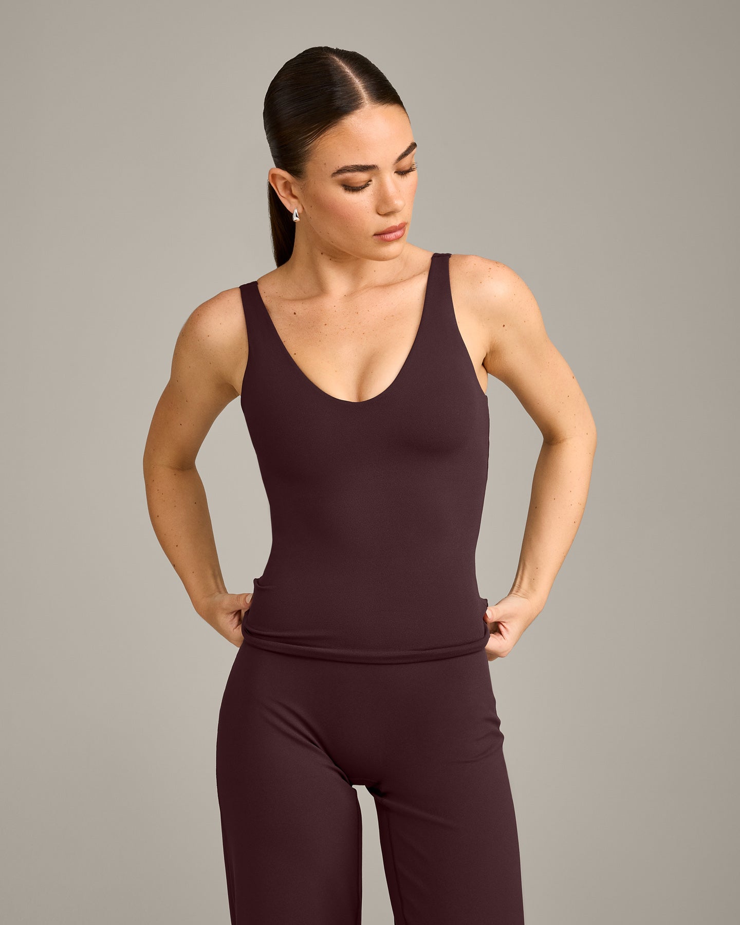 SoftMotion Scoop Neck Vest with Grey Logo | Plum Brown