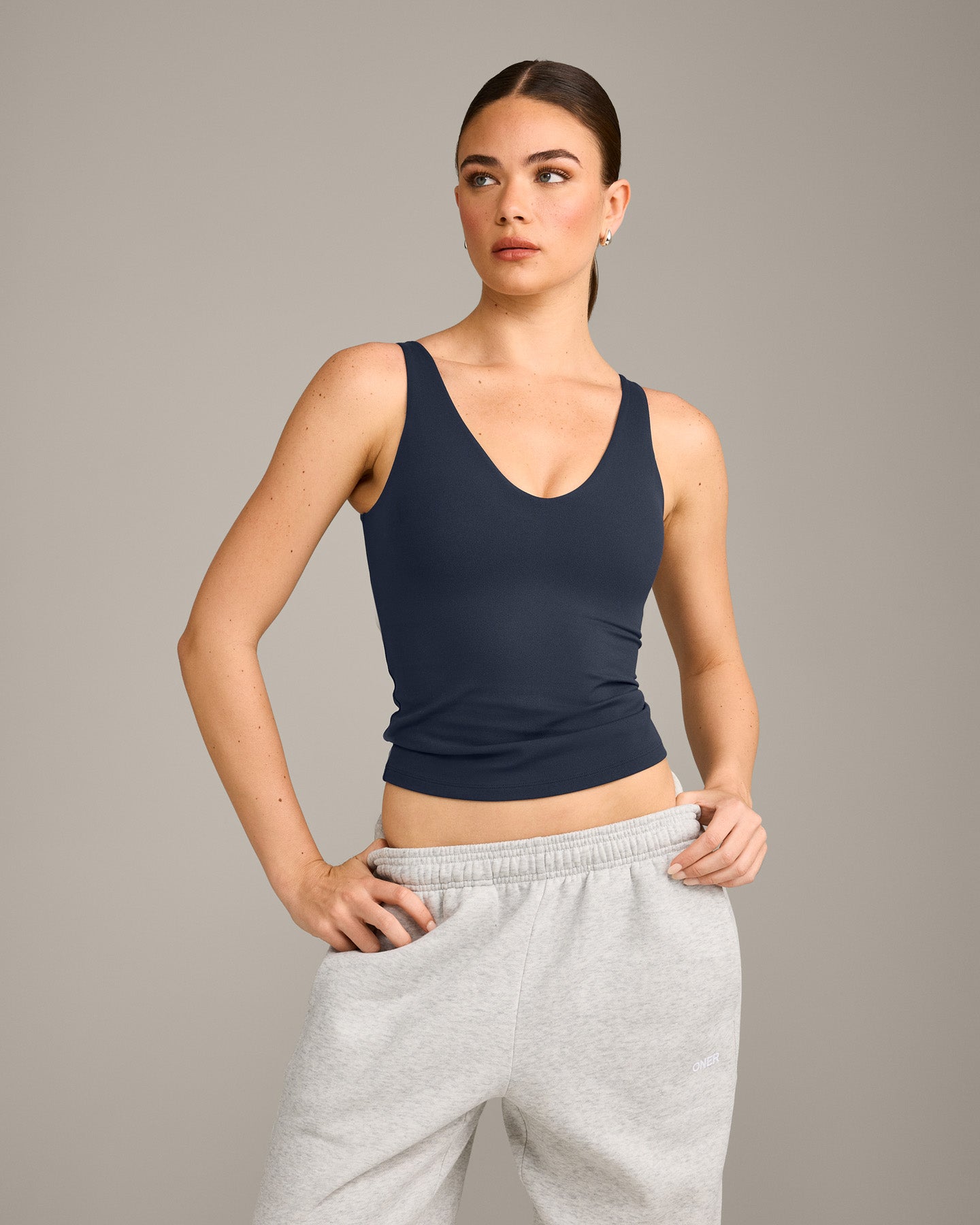 SoftMotion Scoop Neck Vest with Grey Logo | True Blue