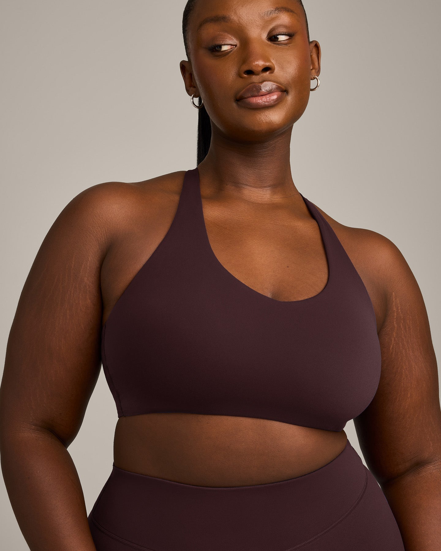 Alternative view of SoftMotion Sports Bra with Grey Logo | Plum Brown