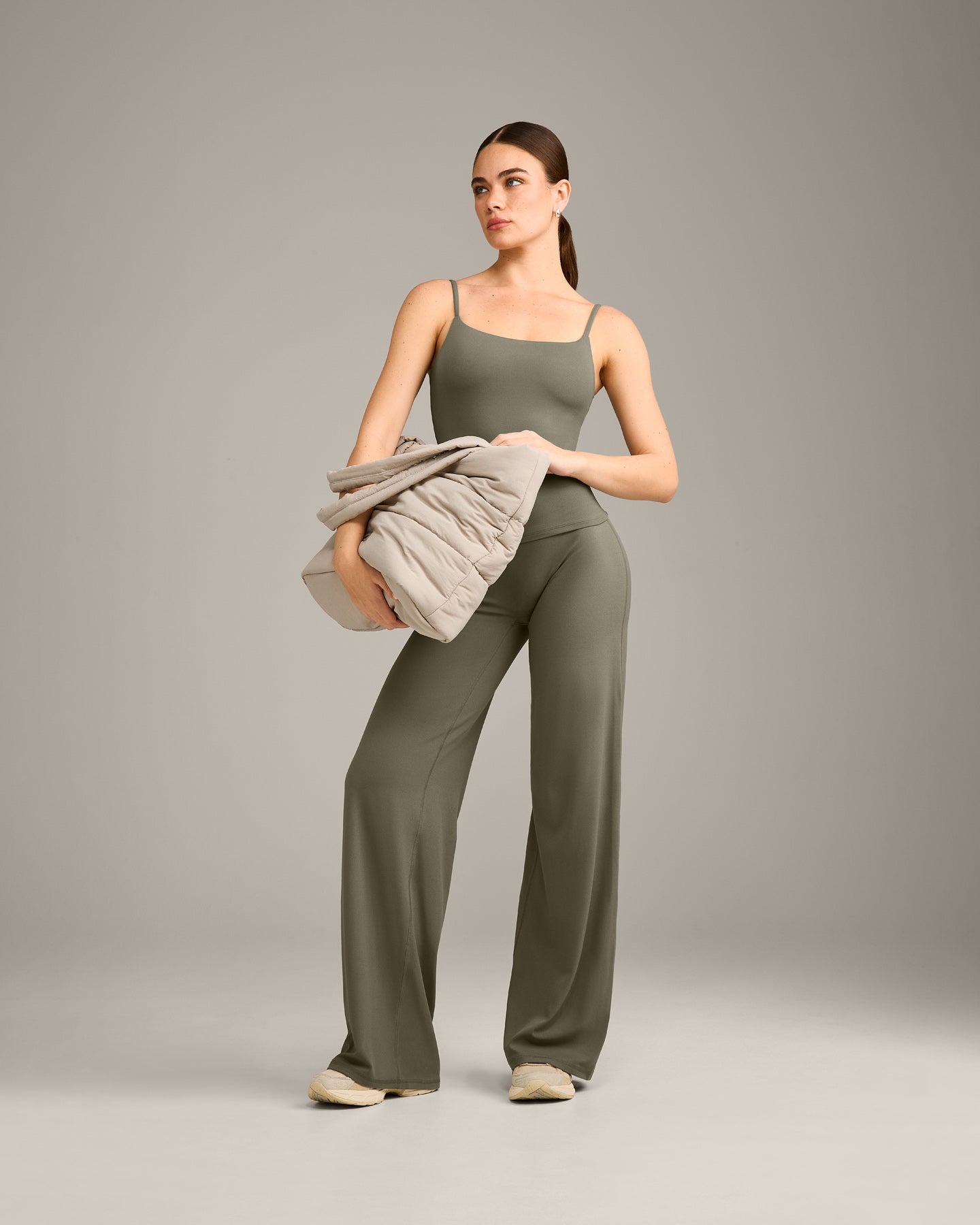 SoftMotion Strappy Vest with Built in Bra Shelf with Grey Logo | Alpine Green - Image 3