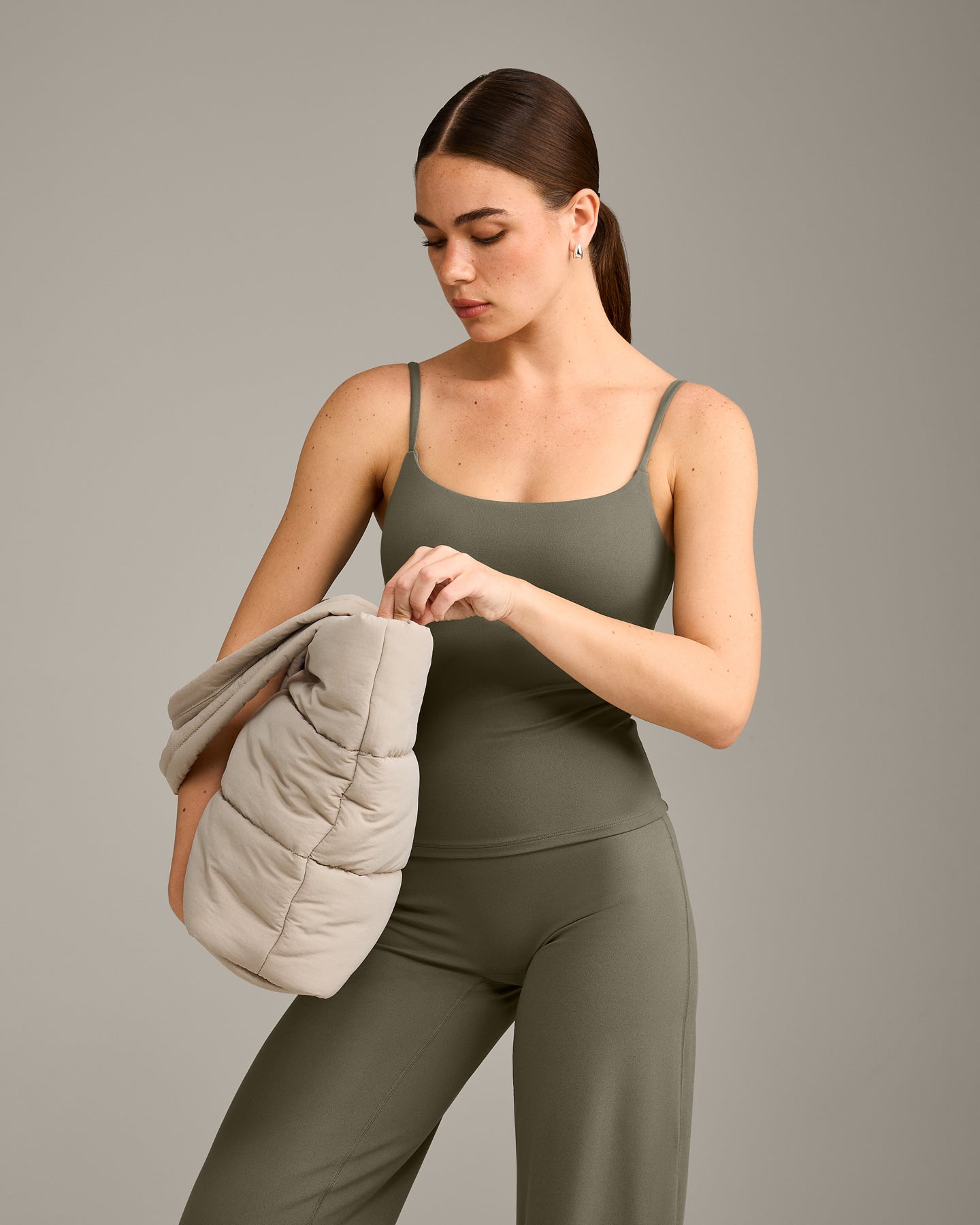 SoftMotion Strappy Vest with Built in Bra Shelf with Grey Logo | Alpine Green - Image 6