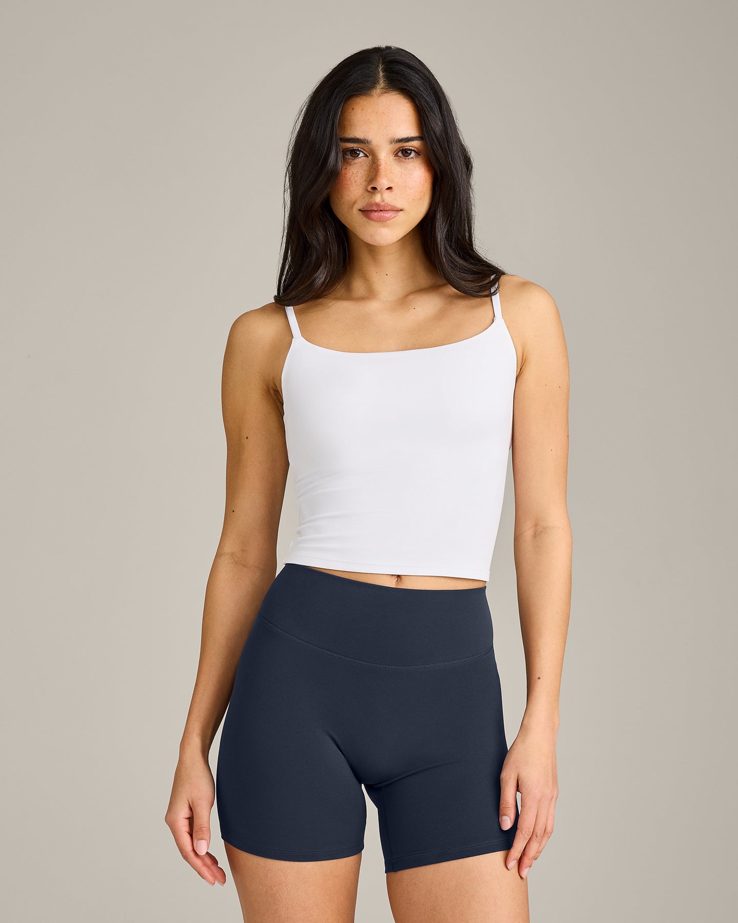 SoftMotion Strappy Mid Vest with Built in Bra Shelf | White