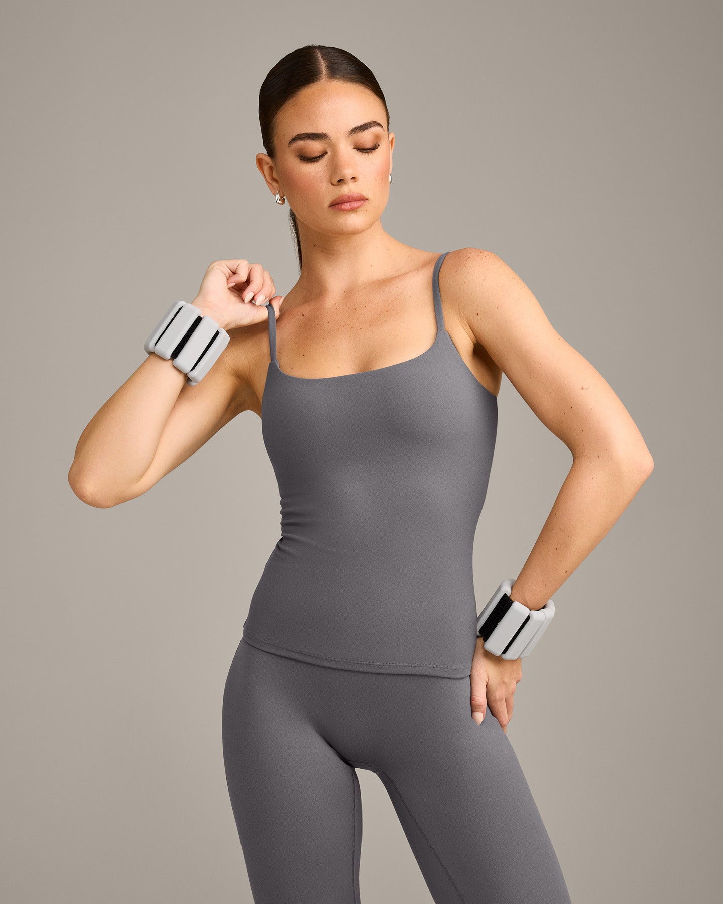 SoftMotion Strappy Vest with Built in Bra Shelf with Grey Logo | Ash Grey