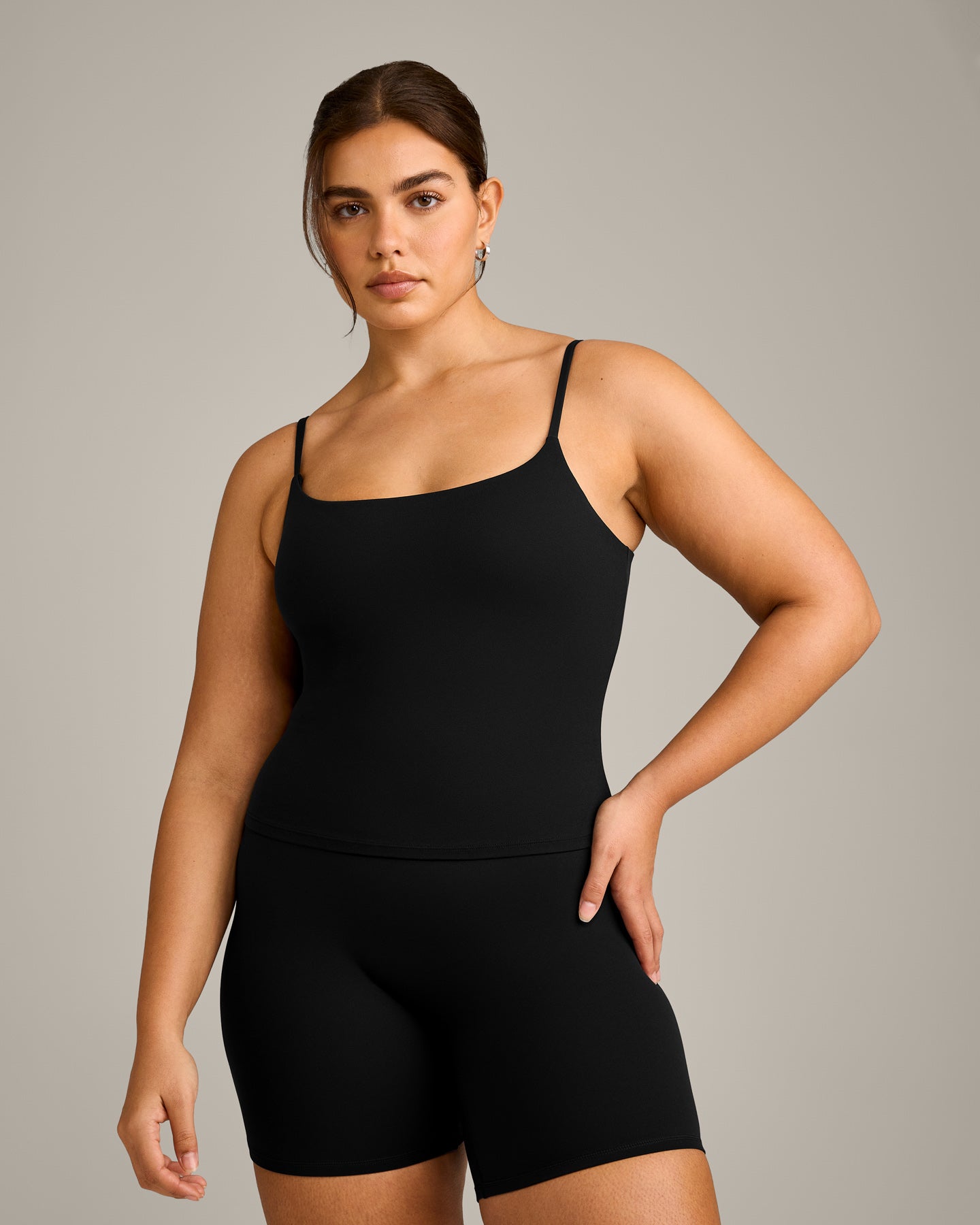 SoftMotion Strappy Vest with Built in Bra Shelf with Grey Logo | Black