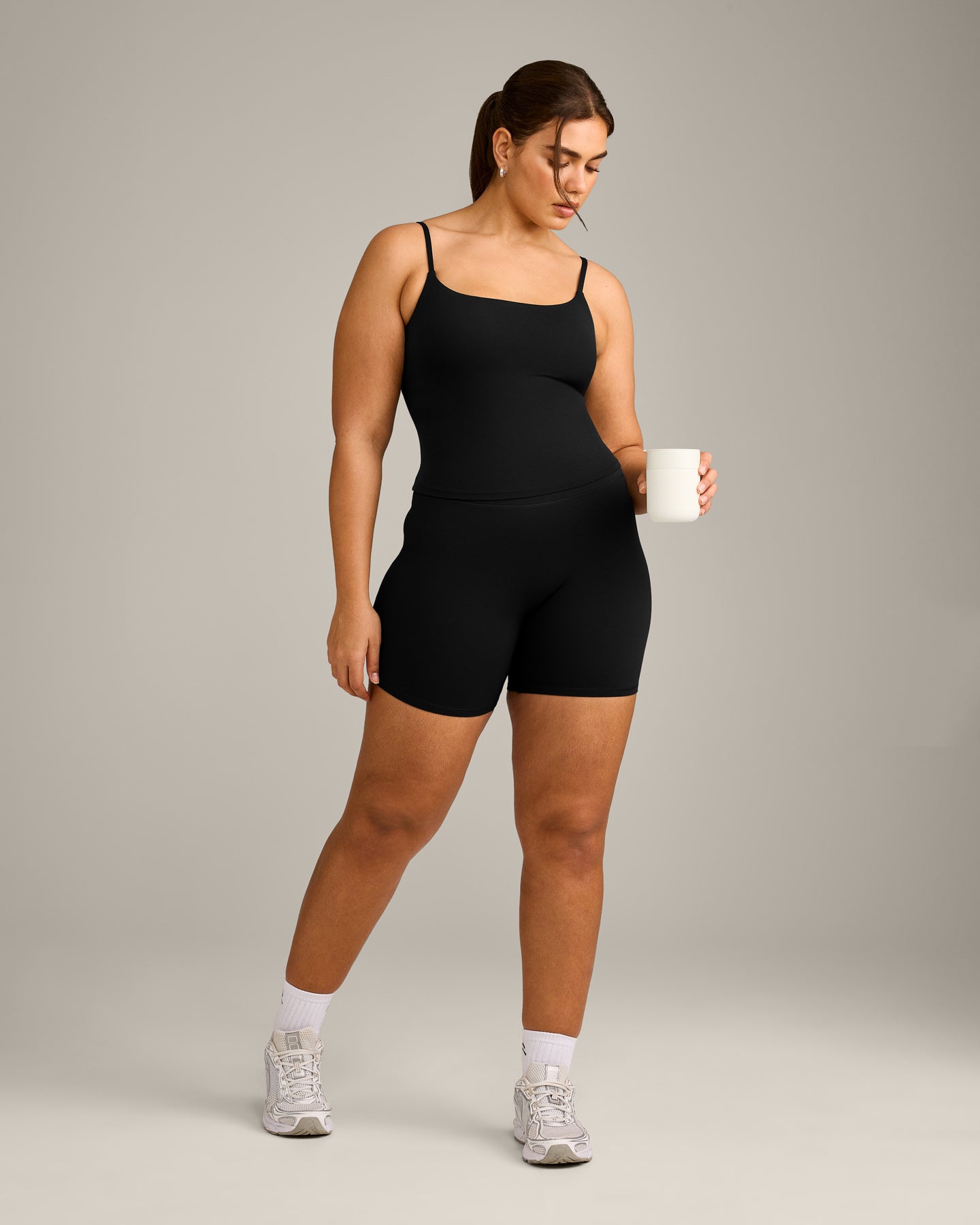 SoftMotion Strappy Vest with Built in Bra Shelf with Grey Logo | Black - Image 3