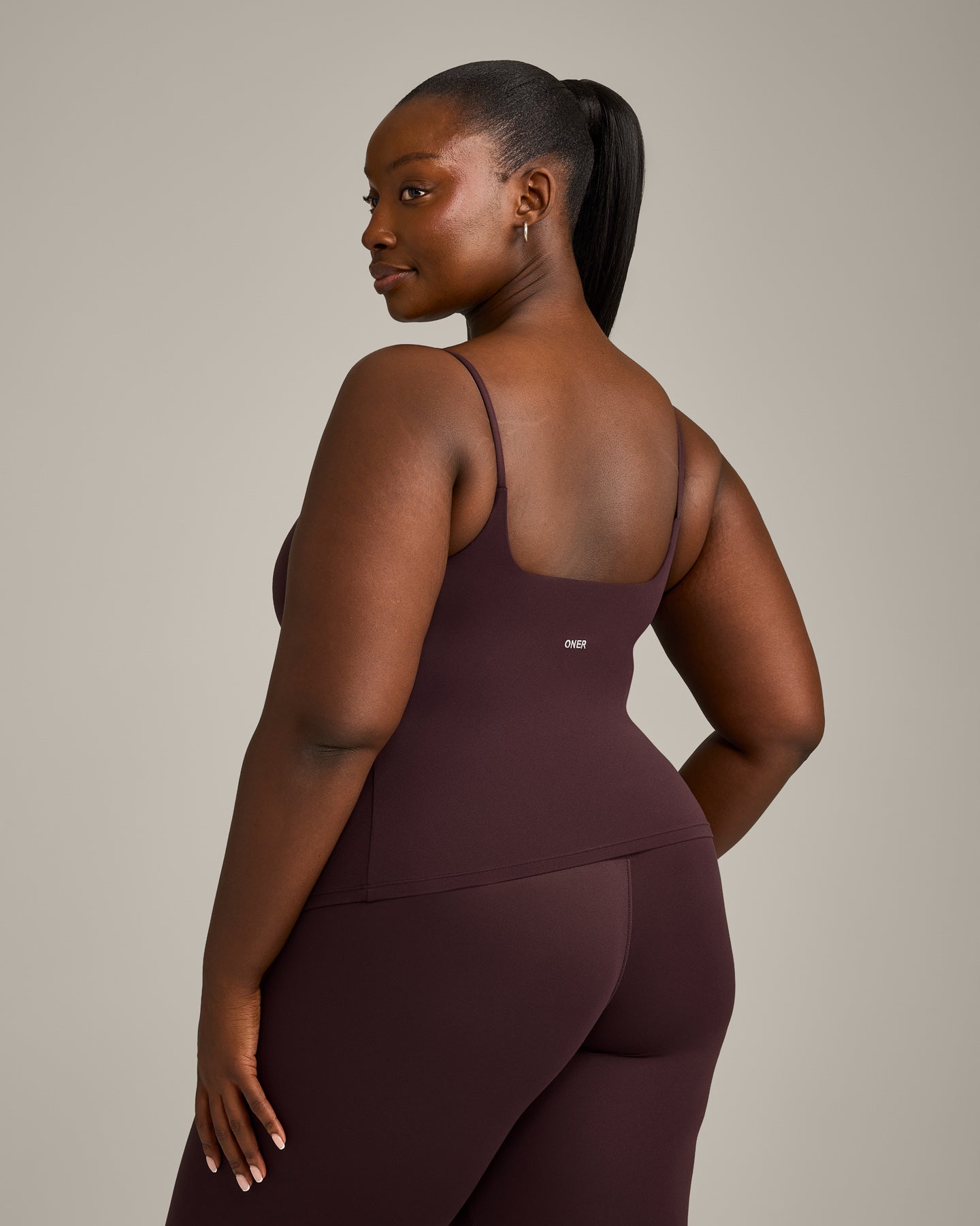 SoftMotion Strappy Vest with Built in Bra Shelf with Grey Logo | Plum Brown - Image 5