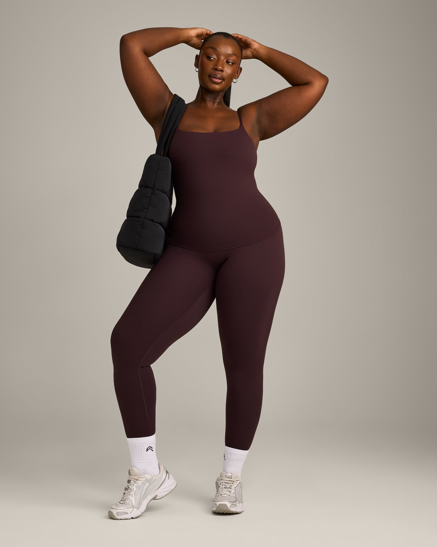 SoftMotion Strappy Vest with Built in Bra Shelf with Grey Logo | Plum Brown - Image 3