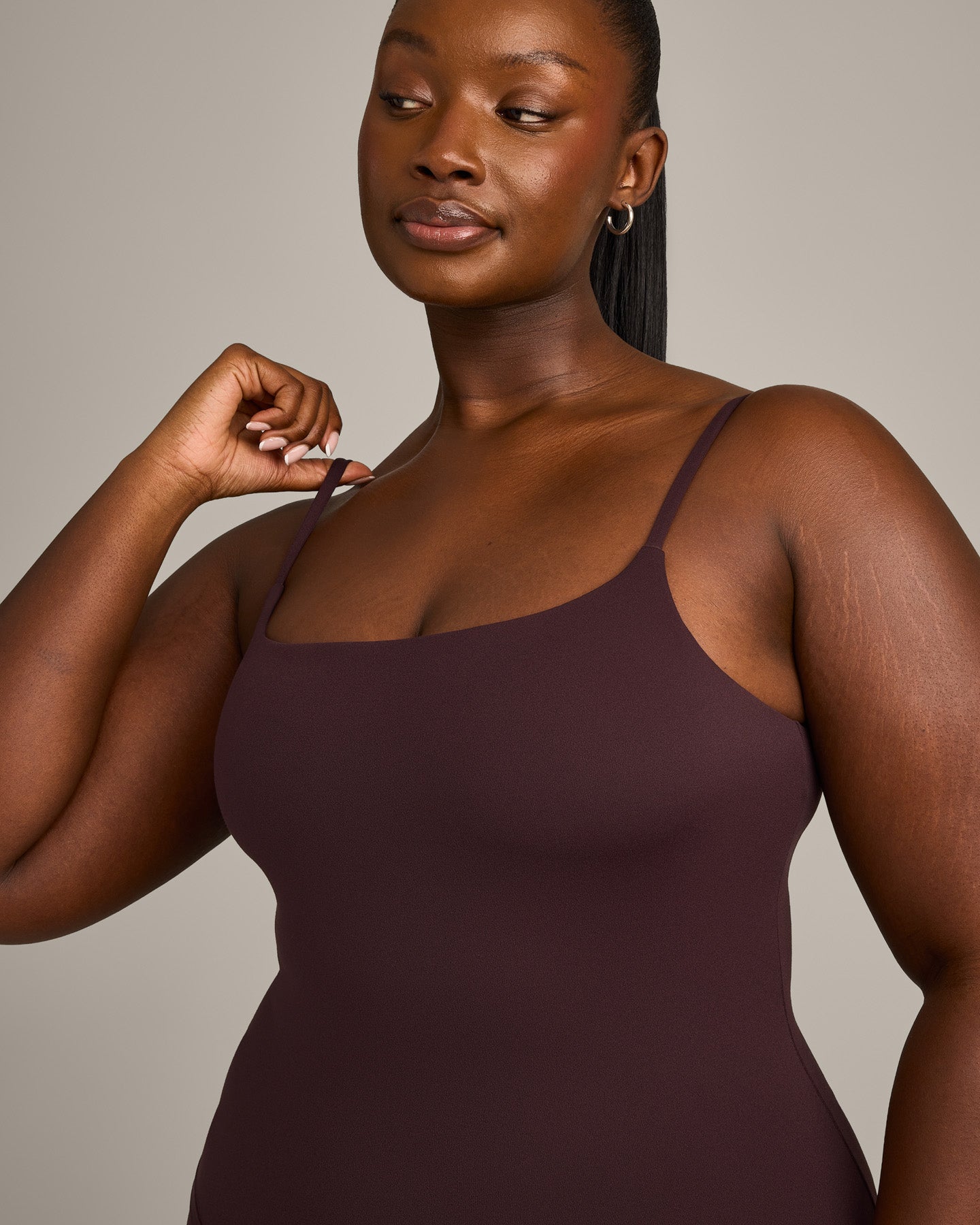 Alternative view of SoftMotion Strappy Vest with Built in Bra Shelf with Grey Logo | Plum Brown