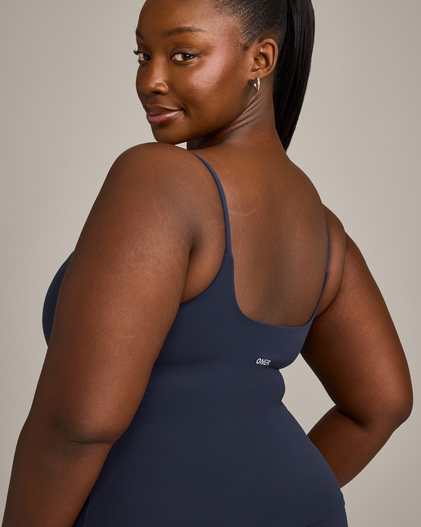 SoftMotion Strappy Vest with Built in Bra Shelf with Grey Logo | True Blue - Image 4