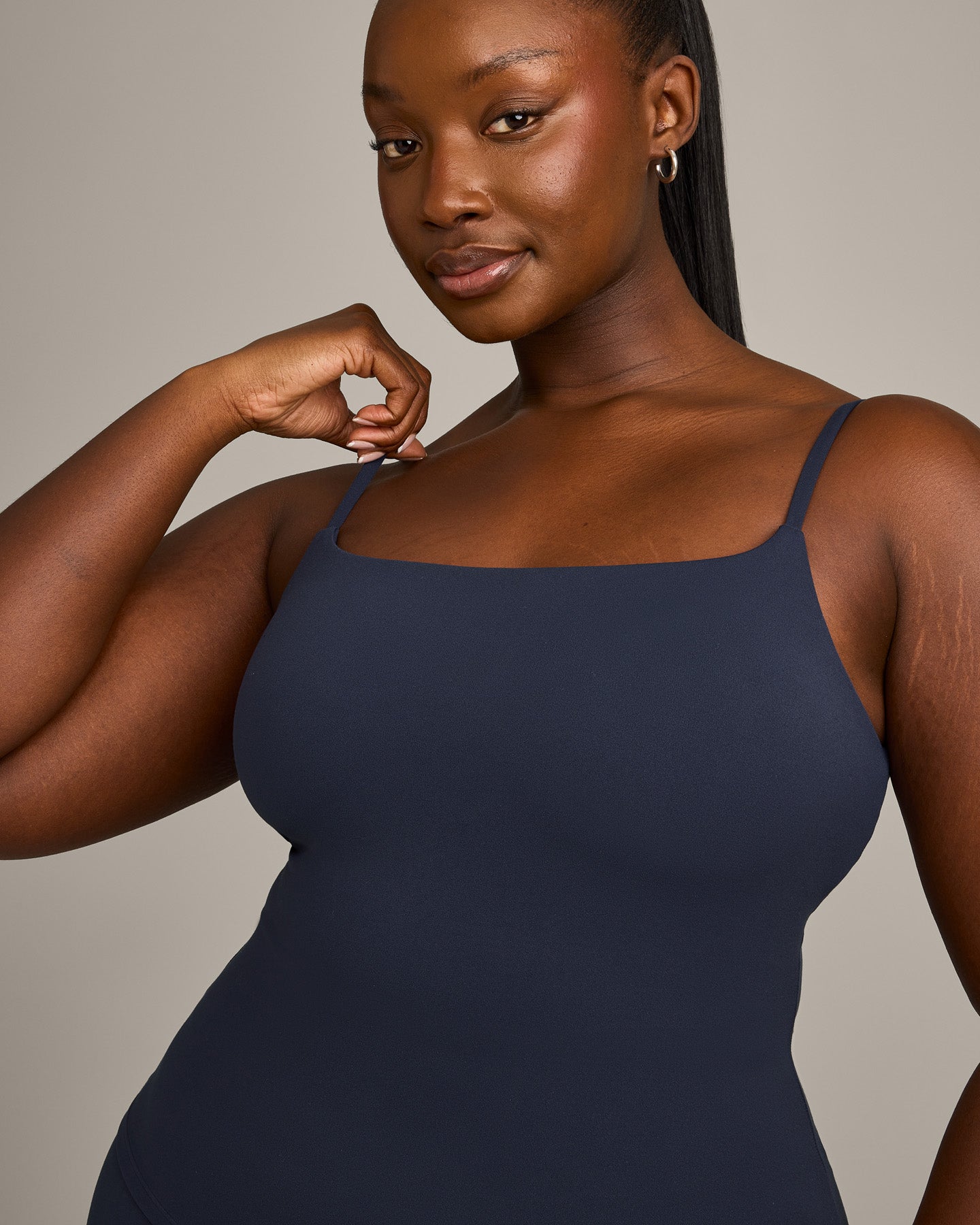 Alternative view of SoftMotion Strappy Vest with Built in Bra Shelf with Grey Logo | True Blue