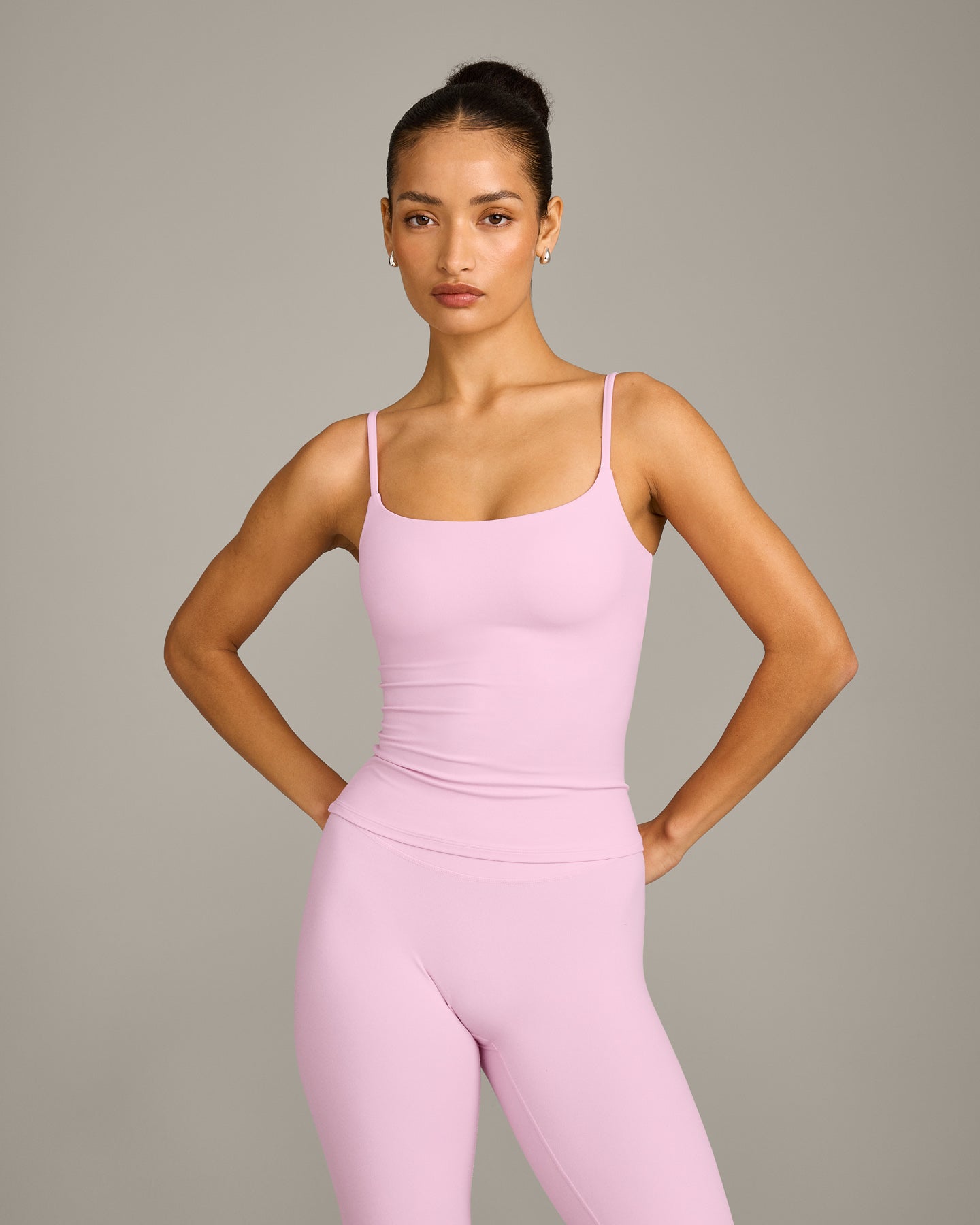 SoftMotion Strappy Vest with Built in Bra Shelf with Grey Logo | Chalk Pink