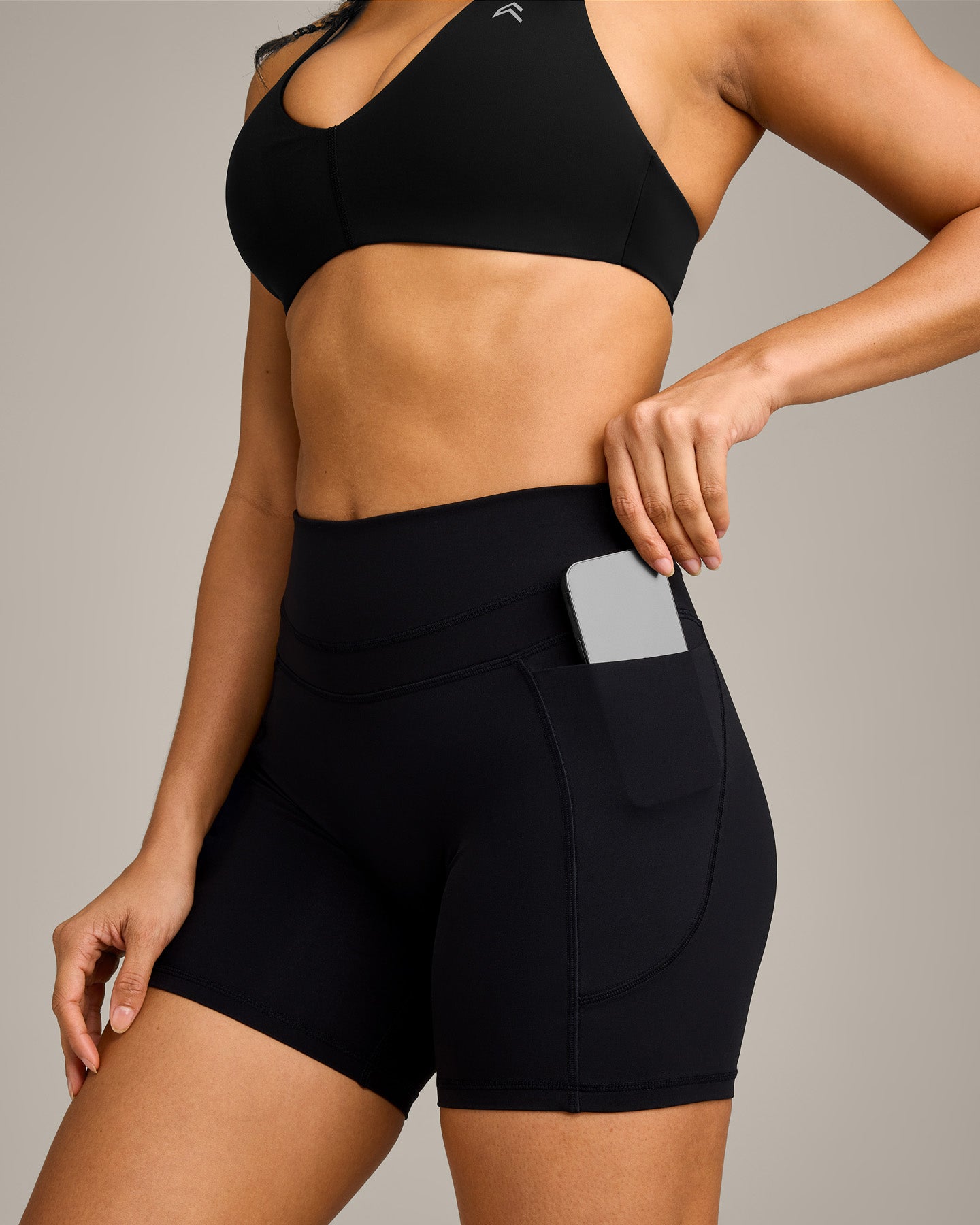 UnifiedMove High Waisted Pocket Shorts 6" with Reflective Logo | Black - Image 5