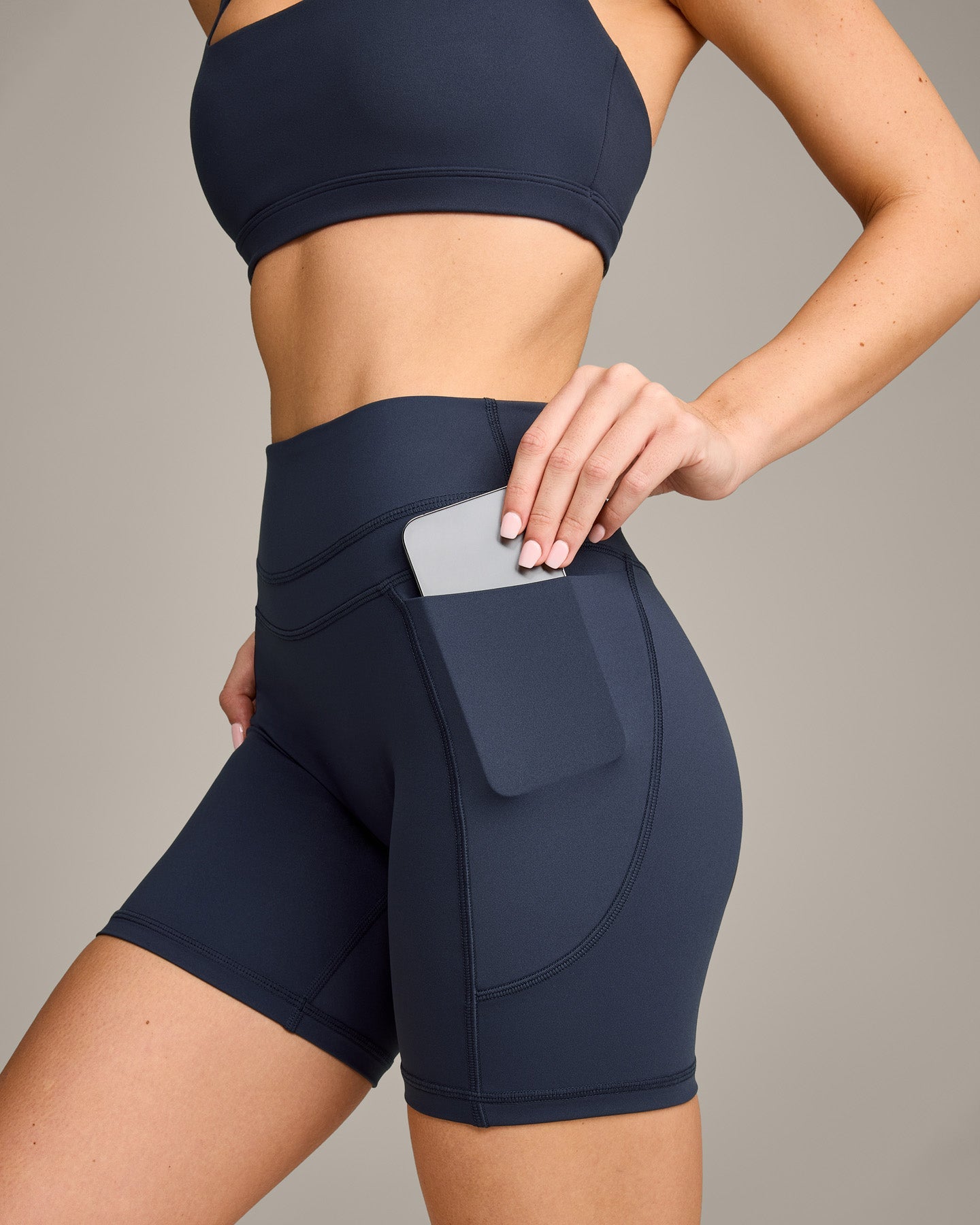 UnifiedMove High Waisted Pocket Shorts 6" with Reflective Logo | True Blue - Image 4