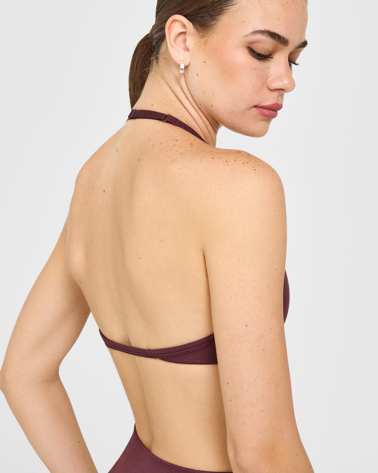 EnhanceLift Seamless Minimal Halter Neck Bralette with White Logo | Velvet Mocha - Image 4