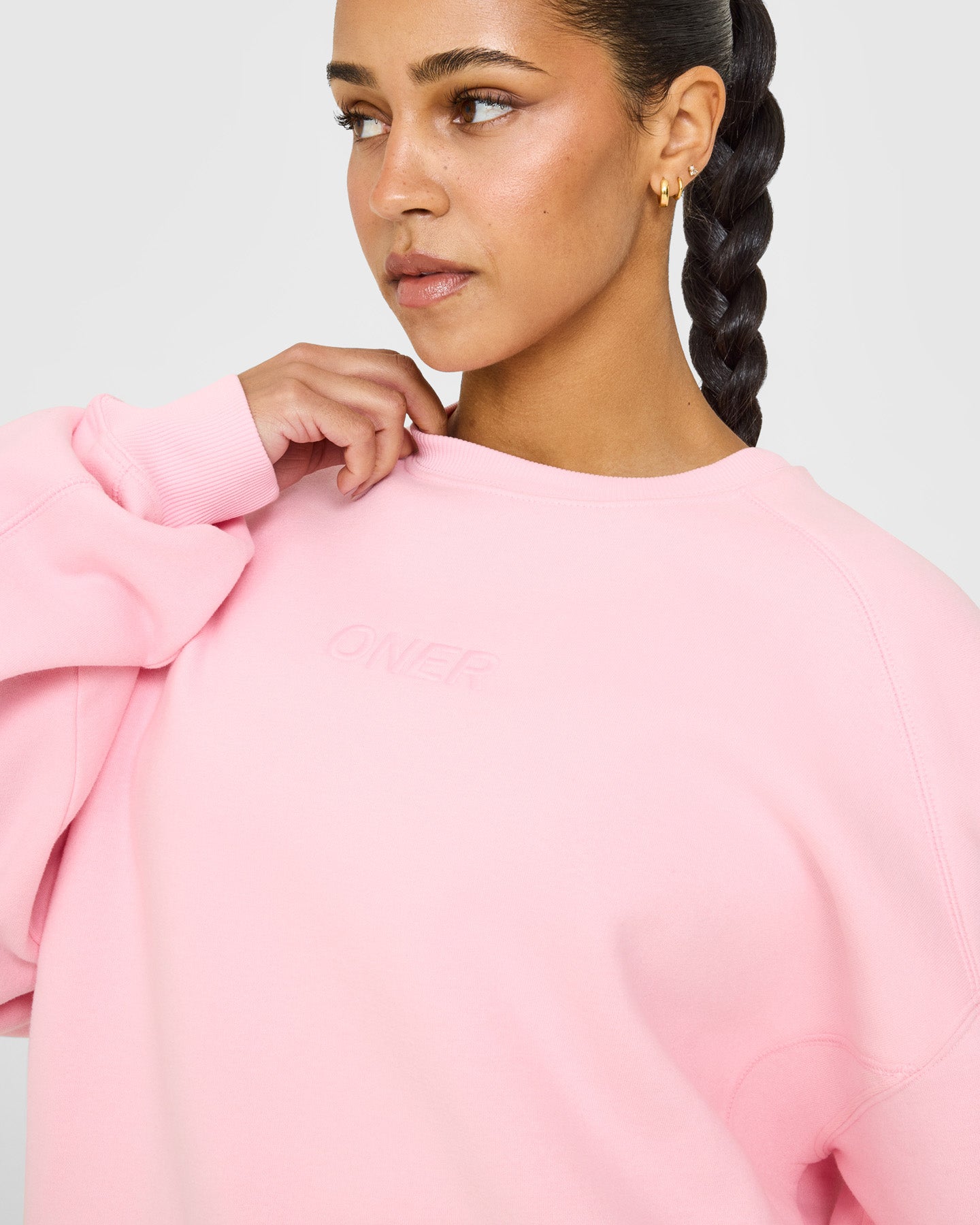 Foundations Oversized Crew Neck Sweatshirt with Oner Embroidery | Petal Pink - Image 6