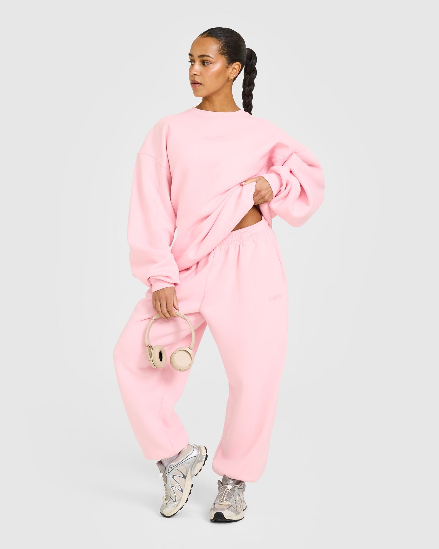 Foundations Oversized Cuffed Joggers with Oner Embroidery | Petal Pink - Image 3