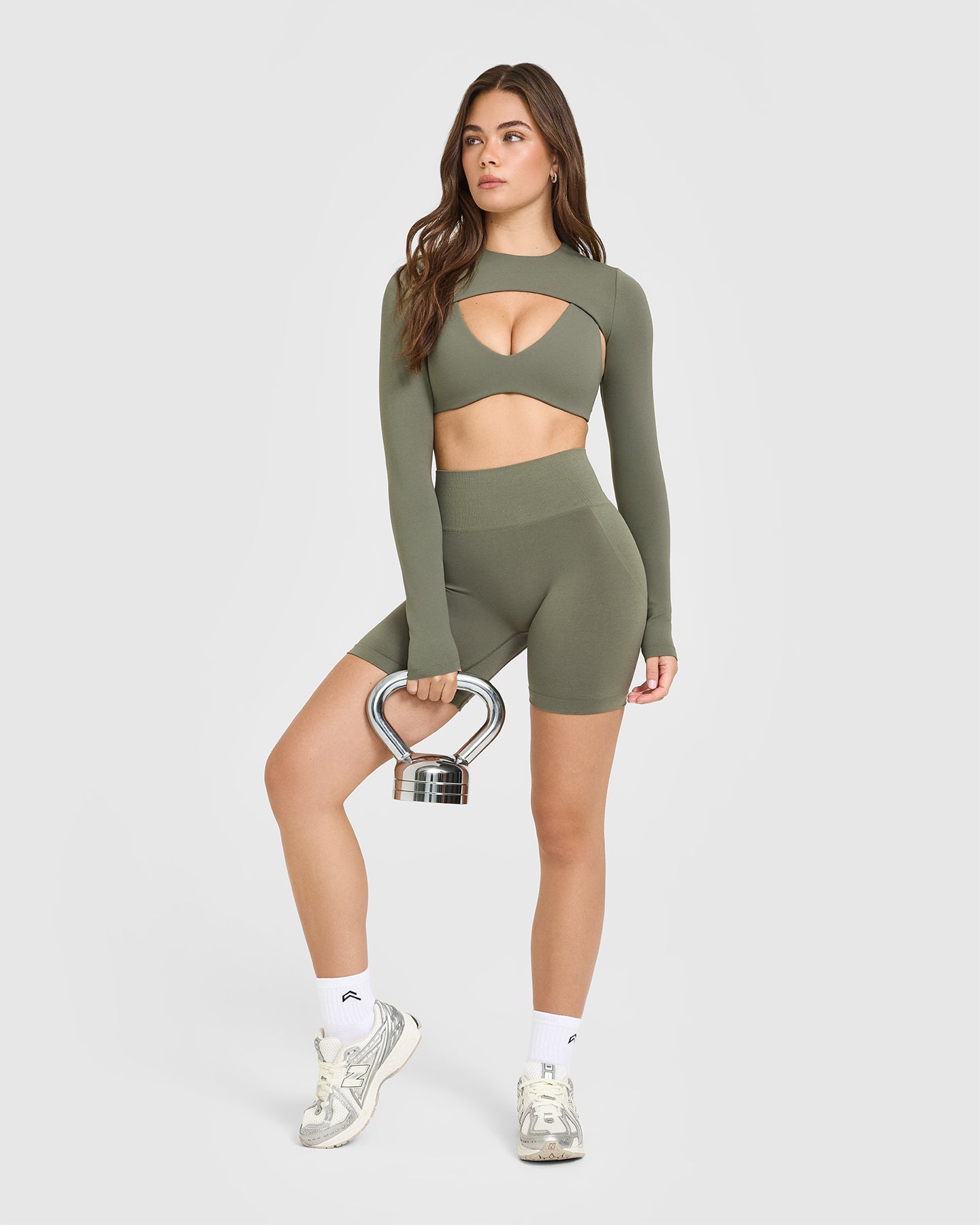 EffortlessLift Seamless Shorts with White Logo | Alpine Green - Image 3