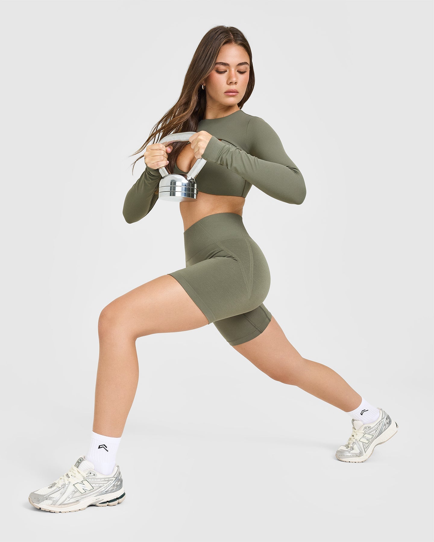EffortlessLift Seamless Shorts with White Logo | Alpine Green - Image 6