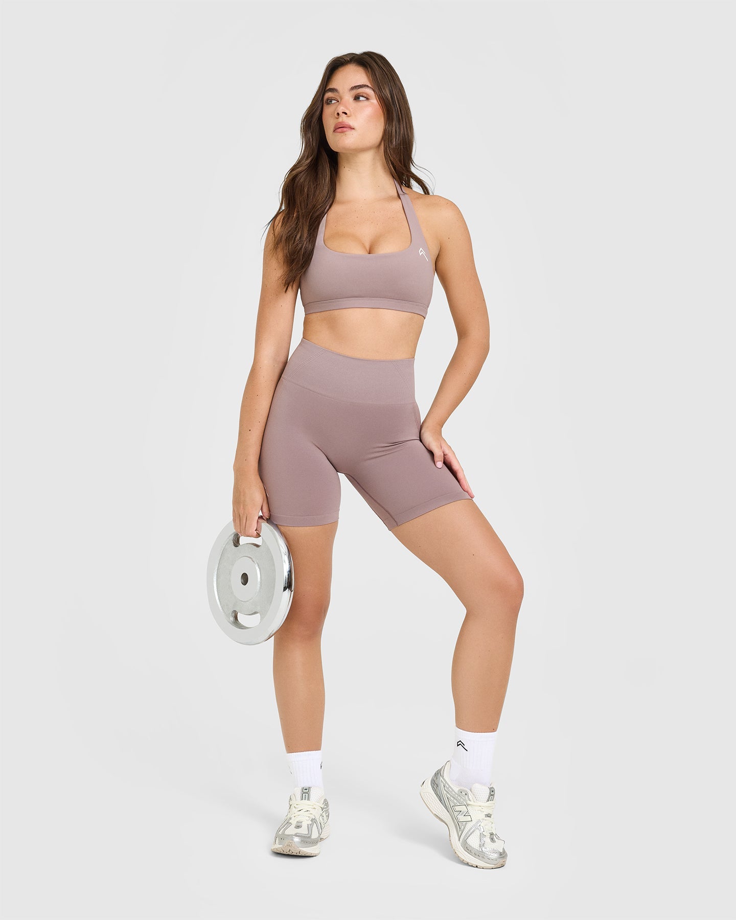 EffortlessLift Seamless Shorts with White Logo | Dusty Purple - Image 3