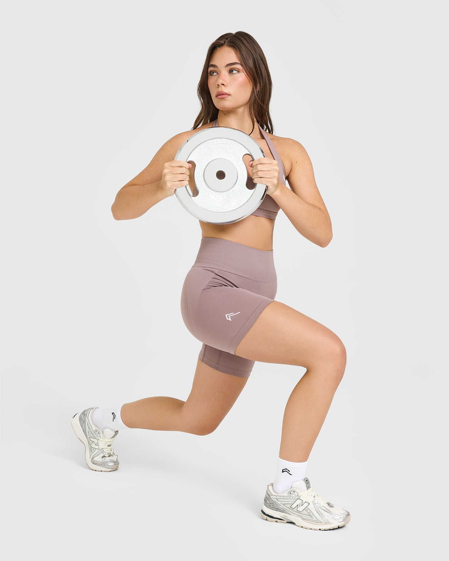 EffortlessLift Seamless Shorts with White Logo | Dusty Purple - Image 6