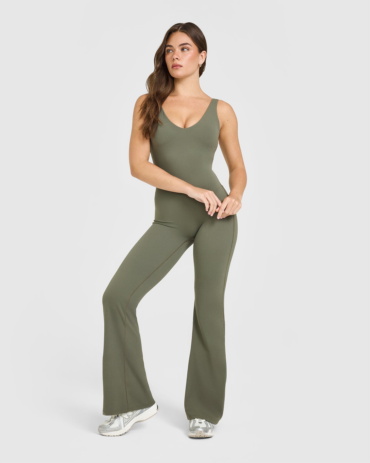 SoftMotion Scoop Back Flared All In One Long with White Logo | Alpine Green