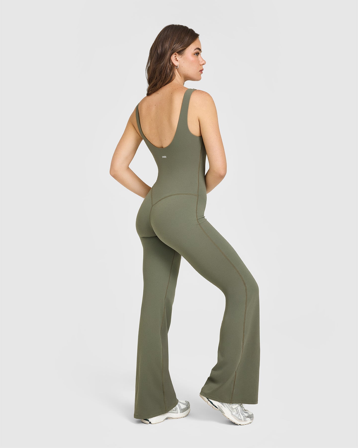 SoftMotion Scoop Back Flared All In One Long with White Logo | Alpine Green - Image 4