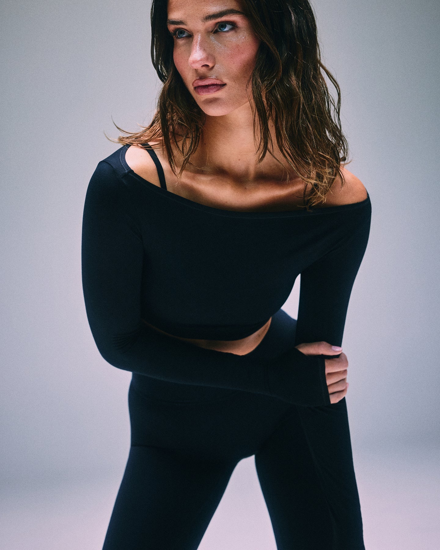 Alternative view of FormeSoft Fitted Off-The-Shoulder Long Sleeve Top | Black