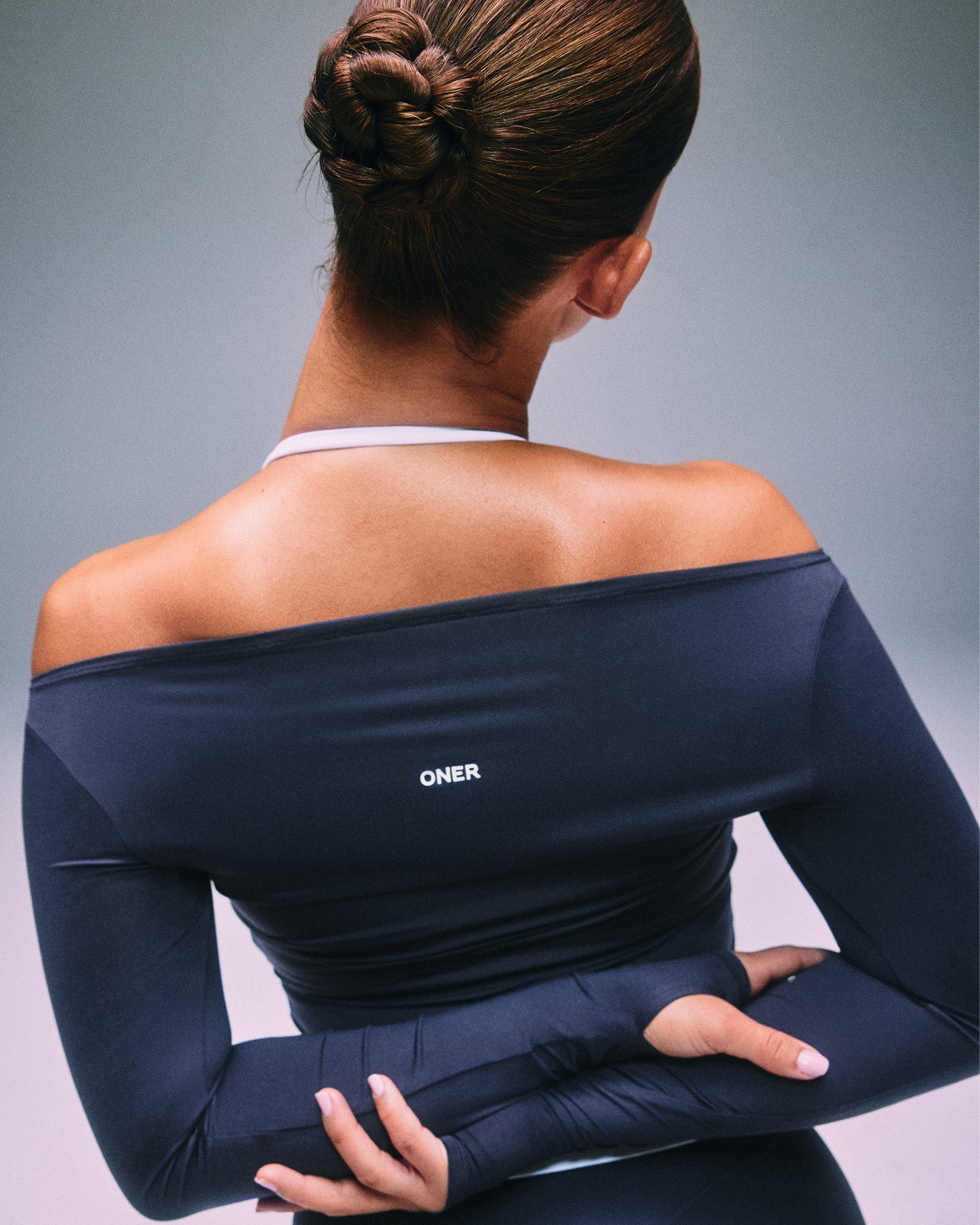 Alternative view of FormeSoft Fitted Off-The-Shoulder Long Sleeve Top | True Blue