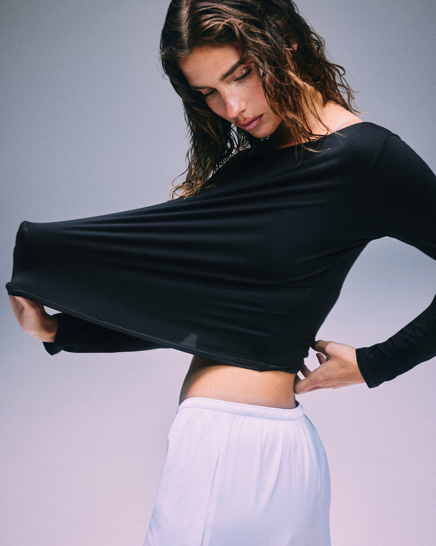 Alternative view of FormeSoft Relaxed Slash Neck Long Sleeve Top | Black
