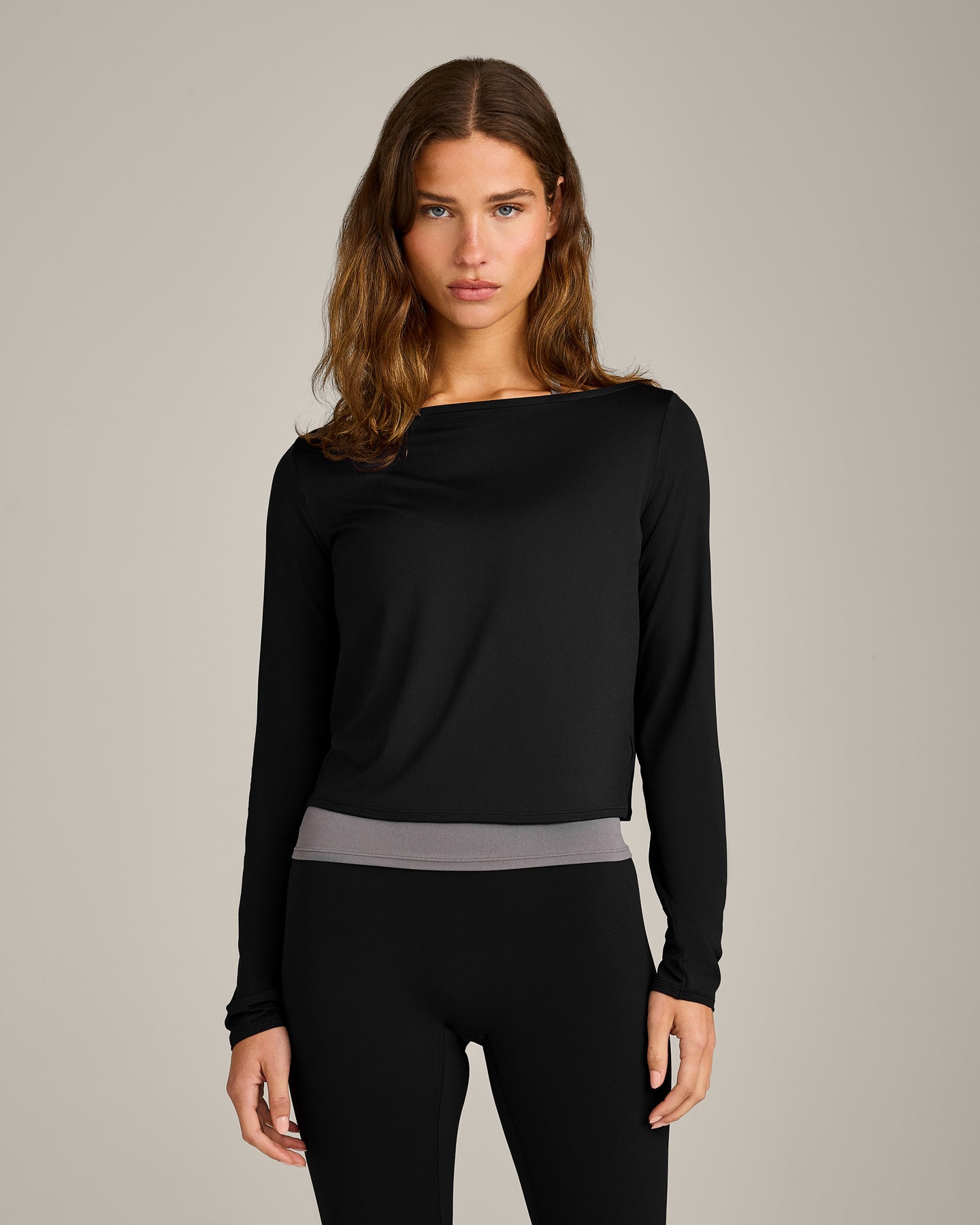 FormeSoft Relaxed Slash Neck Long Sleeve Top | Black
