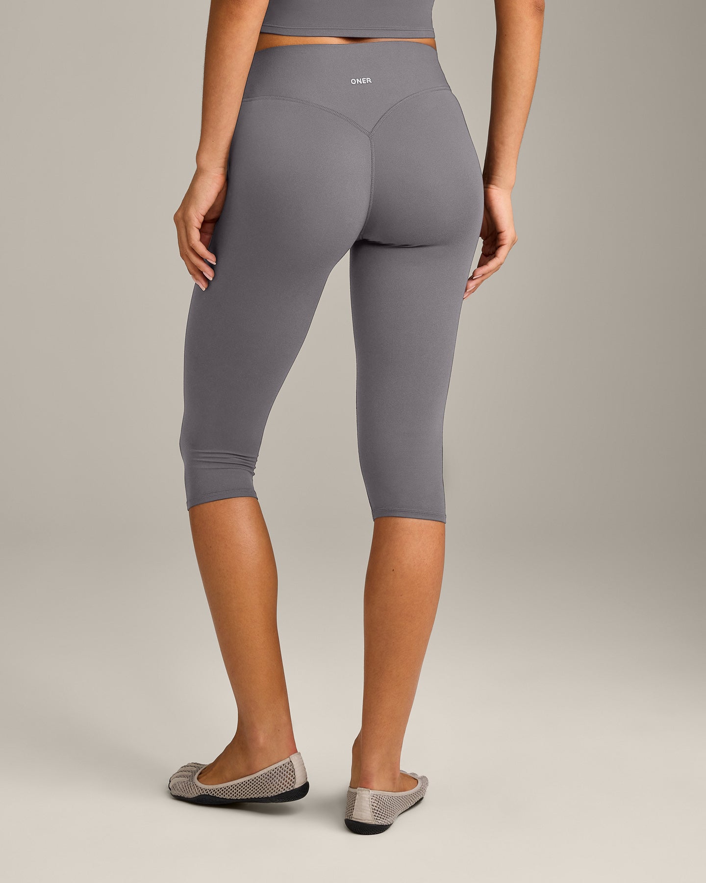 SoftMotion High Waisted Capri Leggings with Grey Logo | Ash Grey