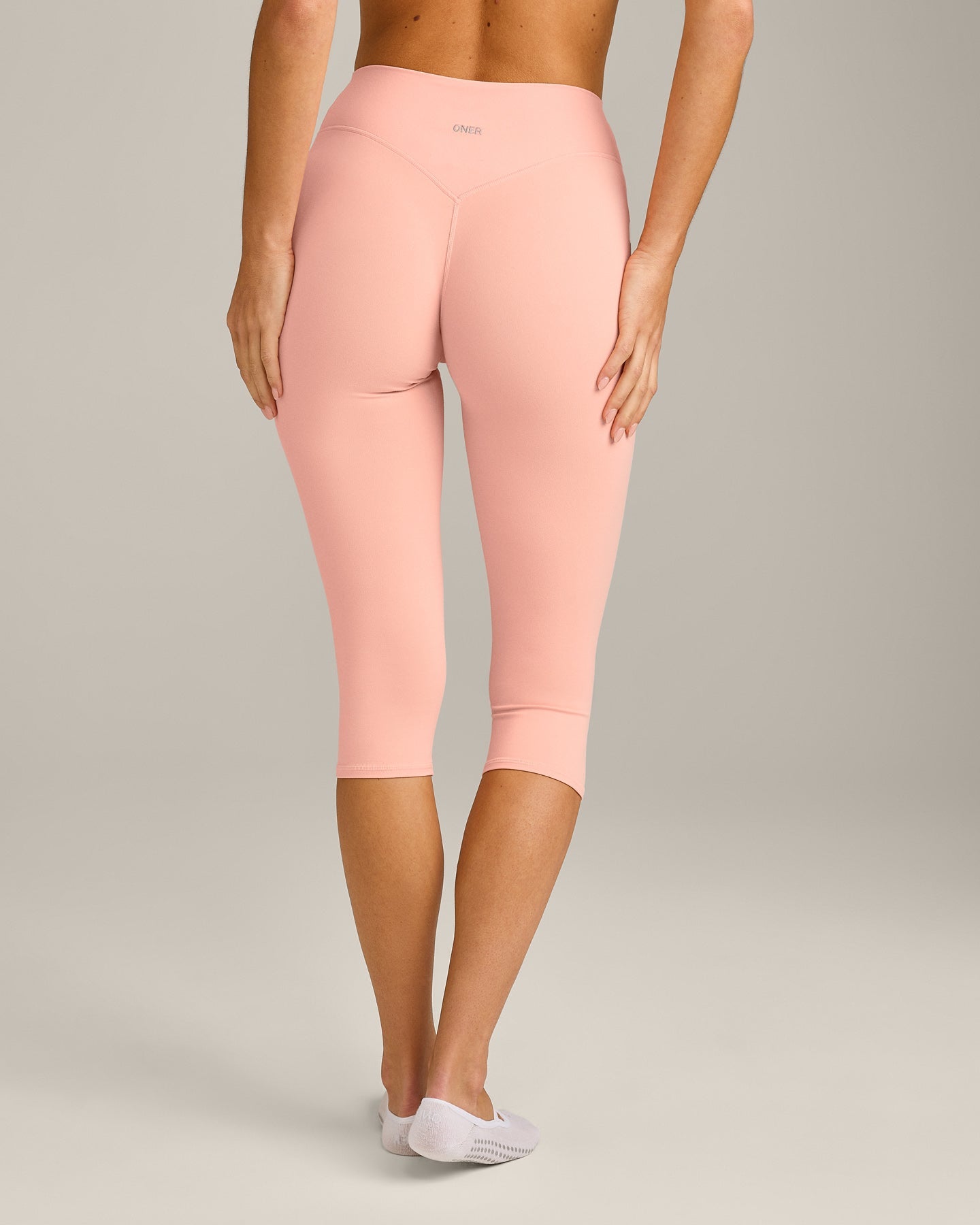 SoftMotion High Waisted Capri Leggings with Grey Logo | Peach Orange