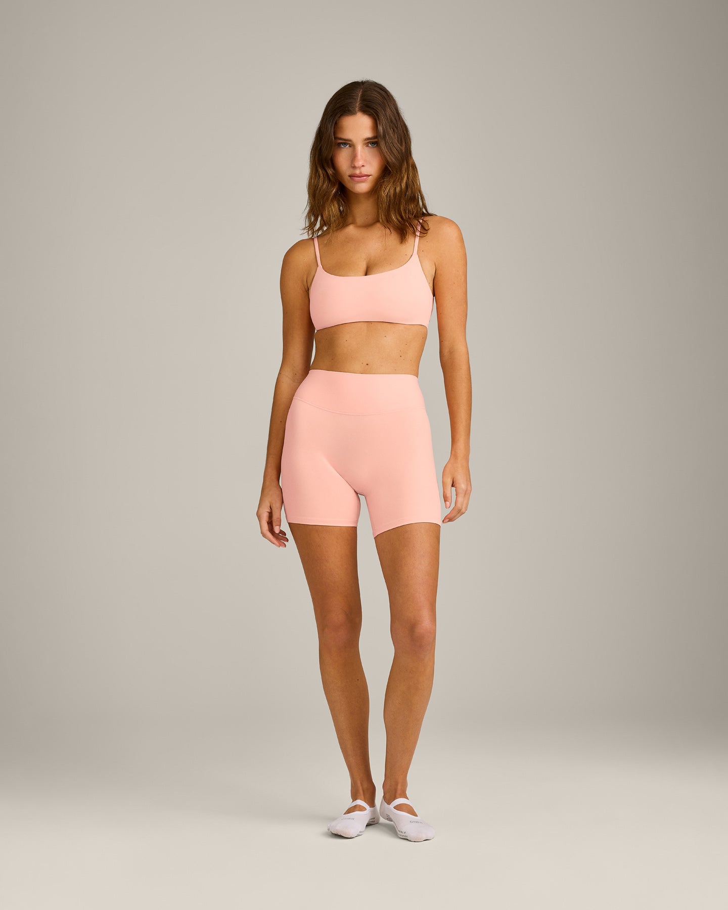 SoftMotion High Waisted Shorts 6" with Grey Logo | Peach Orange - Image 3