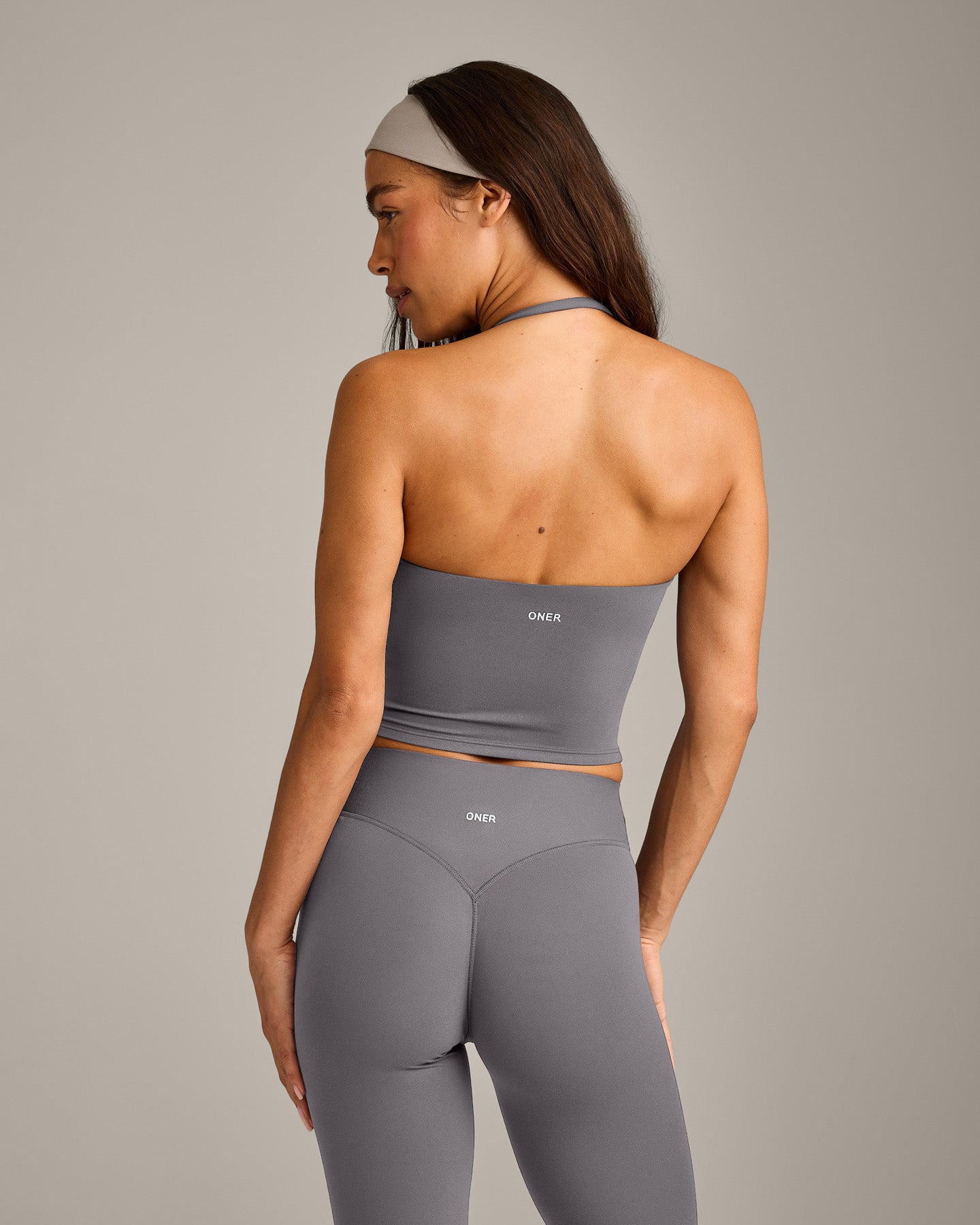SoftMotion Strappy Halter Neck Mid Vest with Built in Bra Shelf with Grey Logo | Ash Grey - Image 5