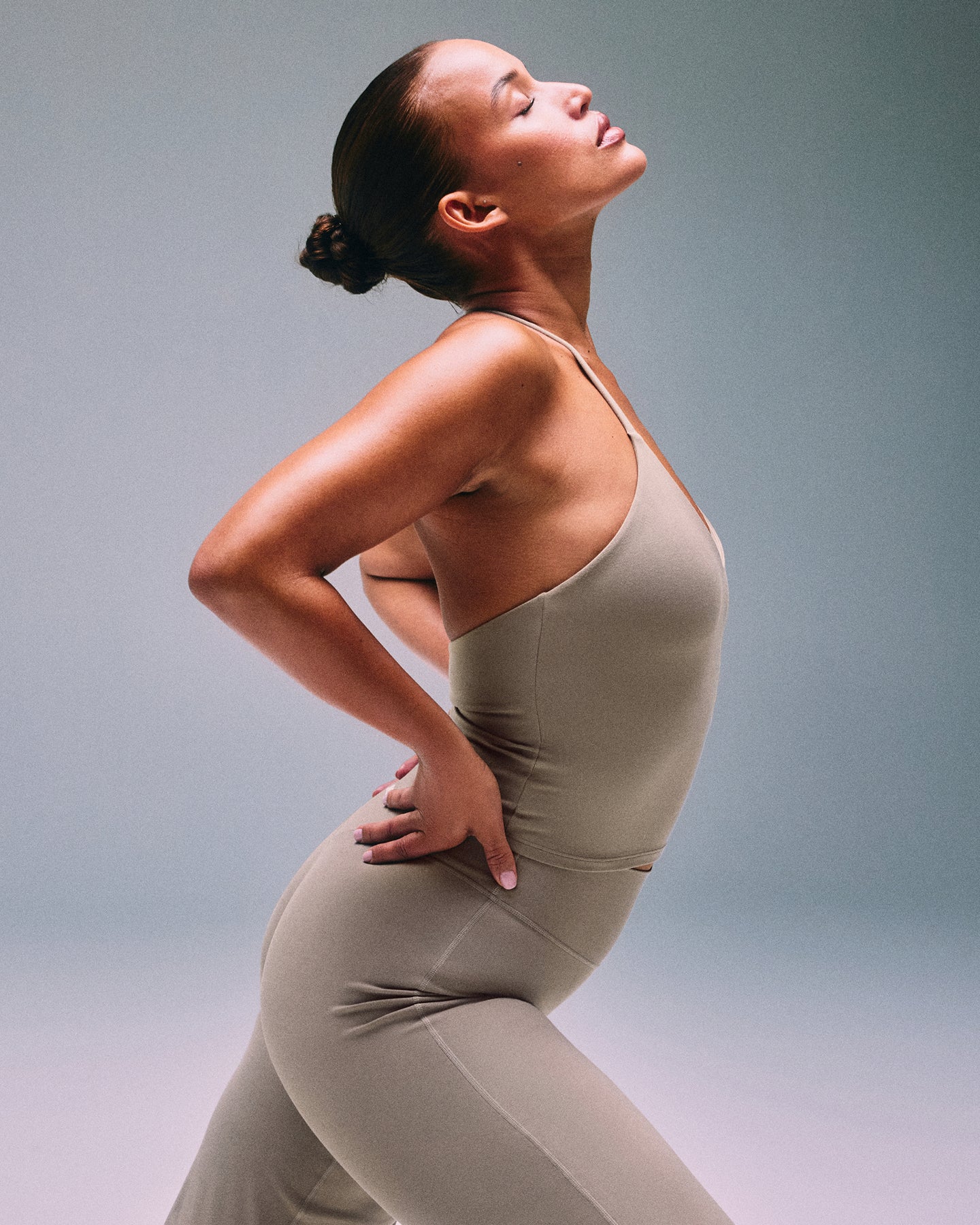 Alternative view of SoftMotion Strappy Halter Neck Mid Vest with Built in Bra Shelf with White Logo | Warm Sand