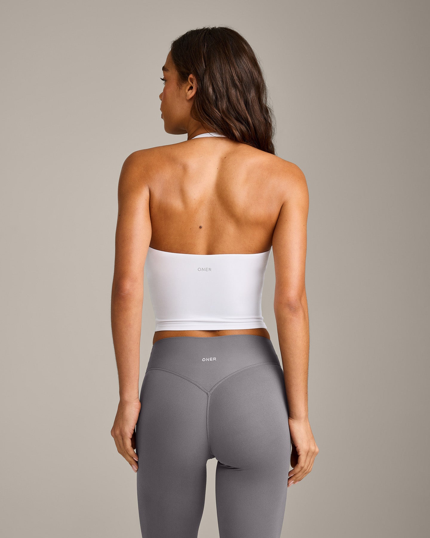 SoftMotion Strappy Halter Neck Mid Vest with Built in Bra Shelf with Grey Logo | White - Image 5