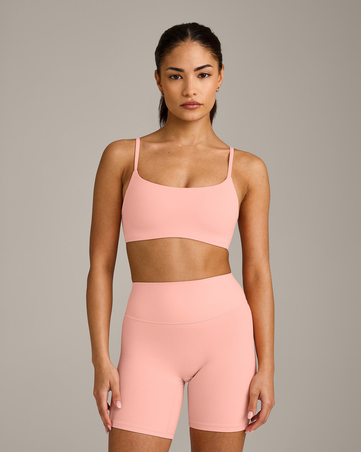 SoftMotion Strappy Sports Bra with Grey Logo | Peach Orange
