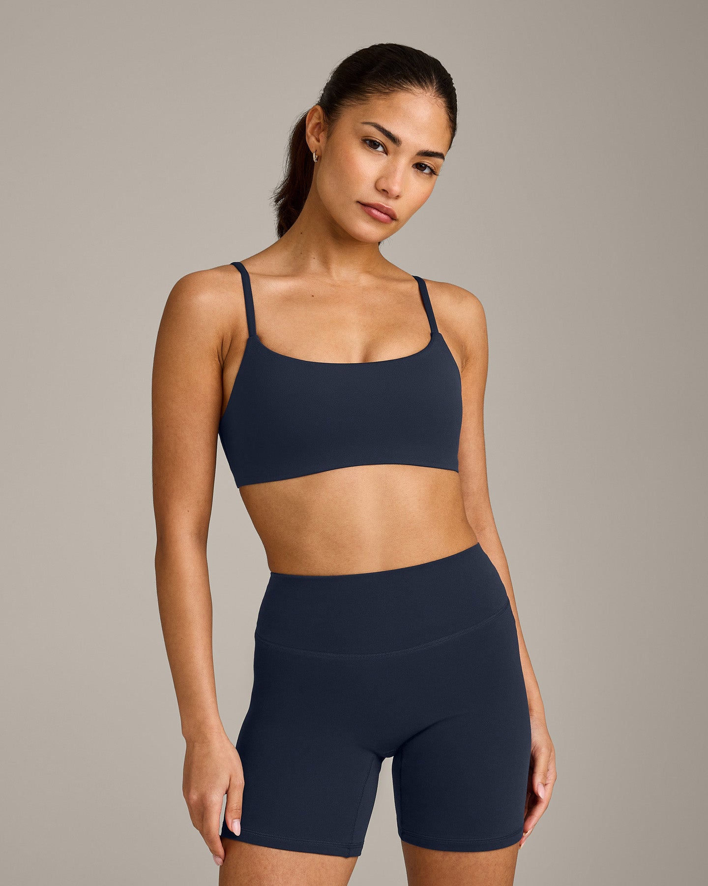SoftMotion Strappy Sports Bra with Grey Logo | True Blue
