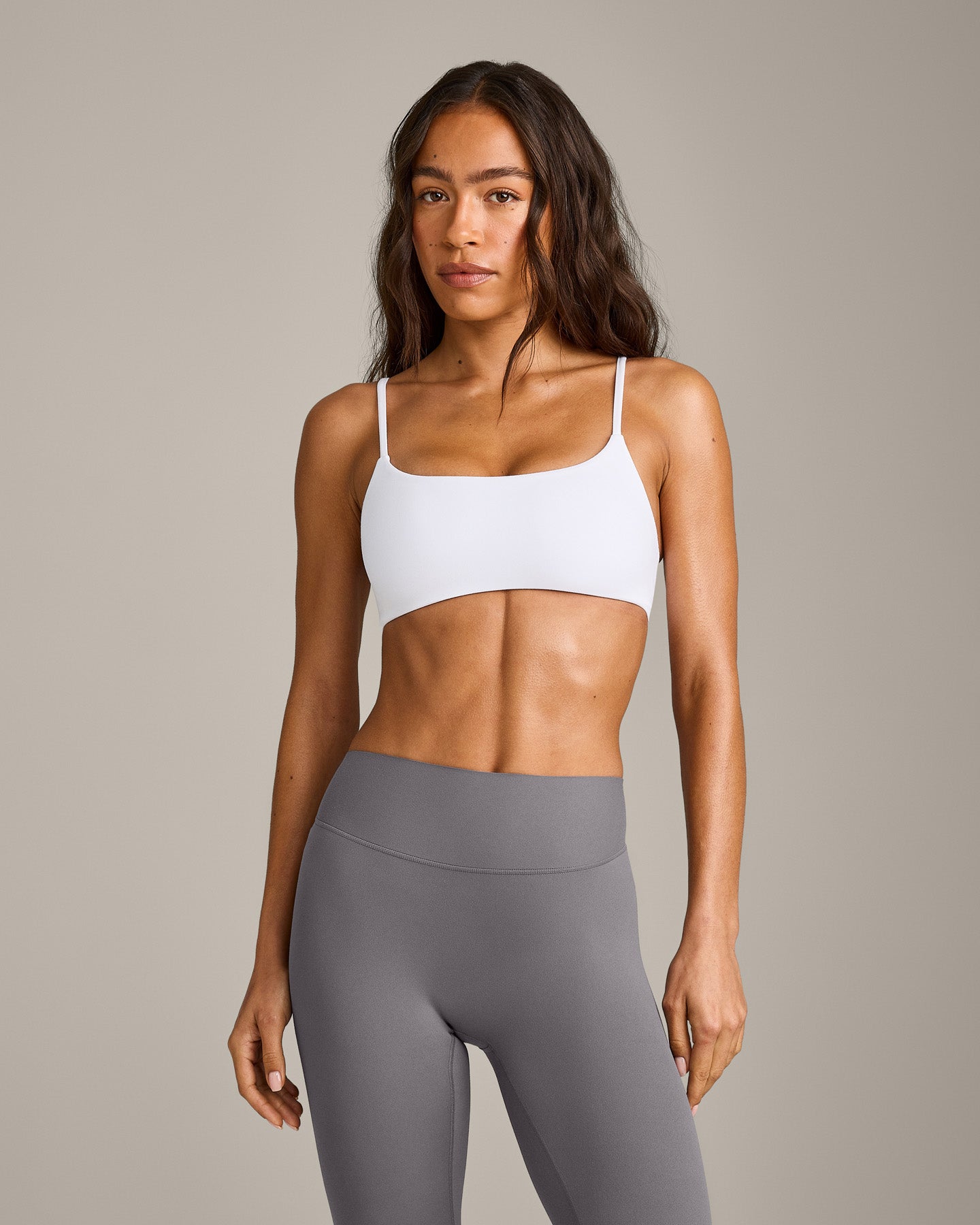 SoftMotion Strappy Sports Bra with Grey Logo | White