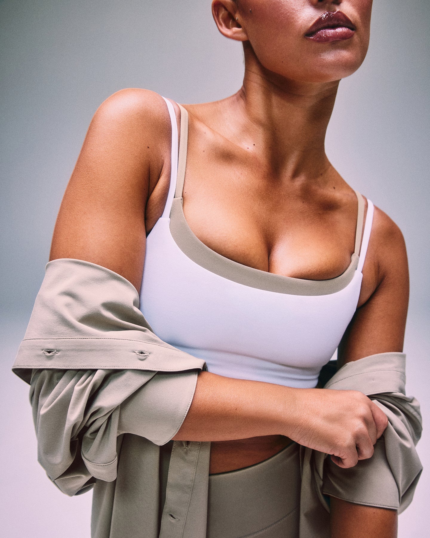 Alternative view of SoftMotion Strappy Sports Bra with Grey Logo | White