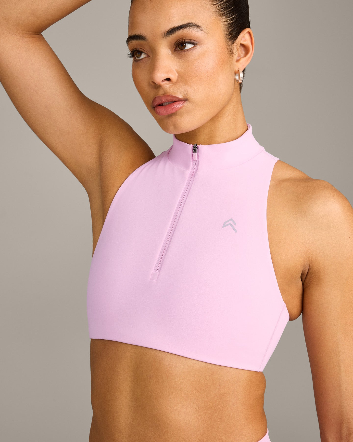 EasyLift Zip High Neck Sports Bra with Grey Logo | Chalk Pink - Image 5