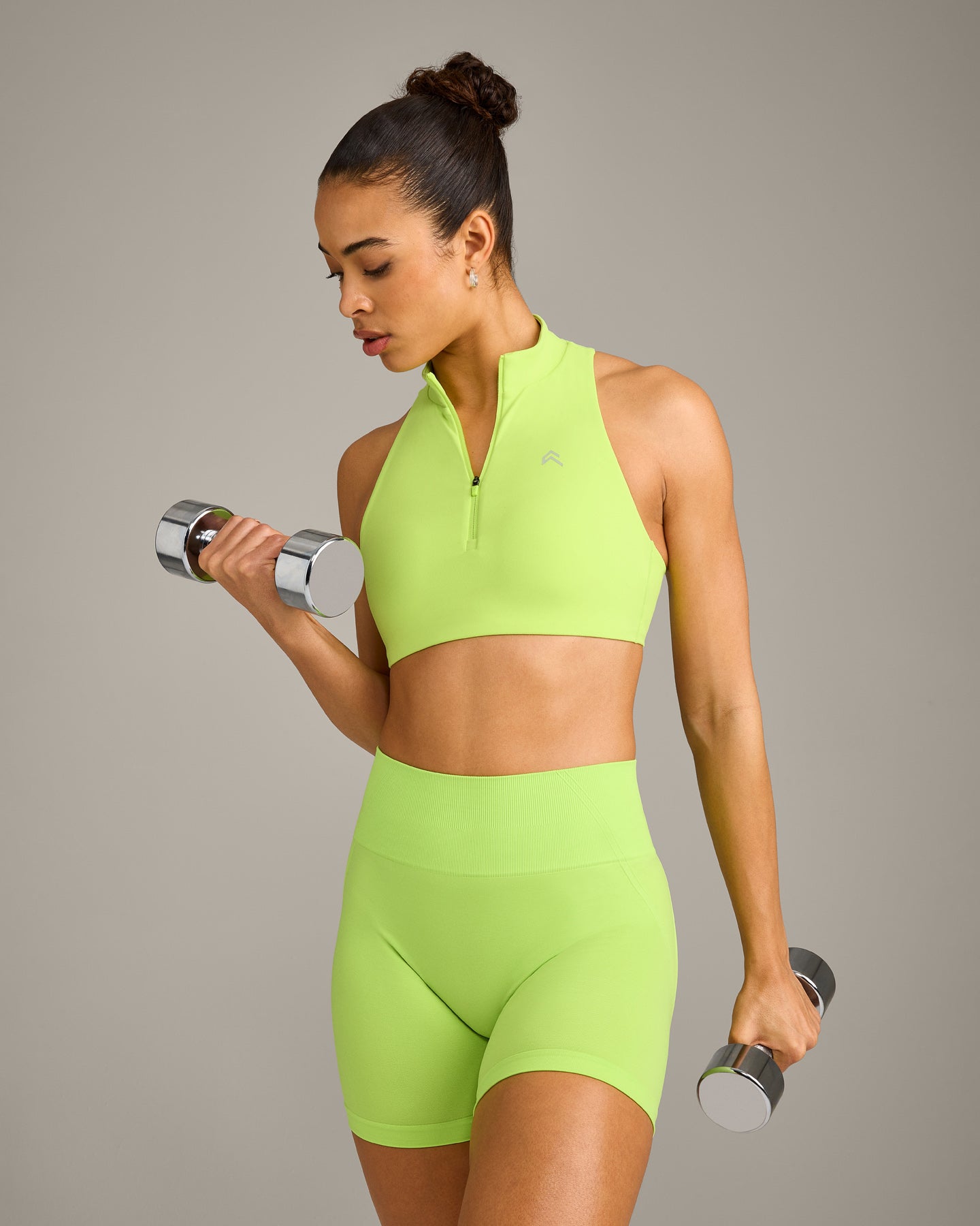 EasyLift Zip High Neck Sports Bra with Grey Logo | Citrus Green - Image 6