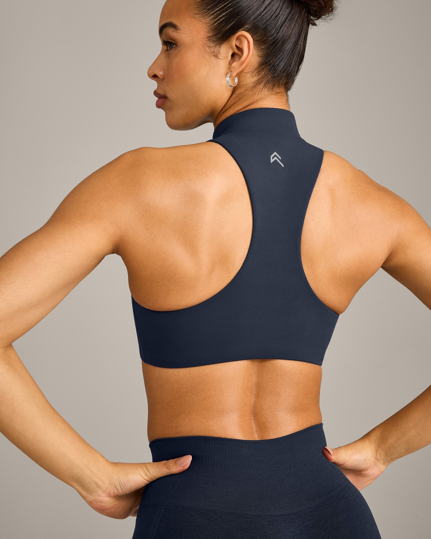 EasyLift Zip High Neck Sports Bra with Grey Logo | True Blue - Image 4