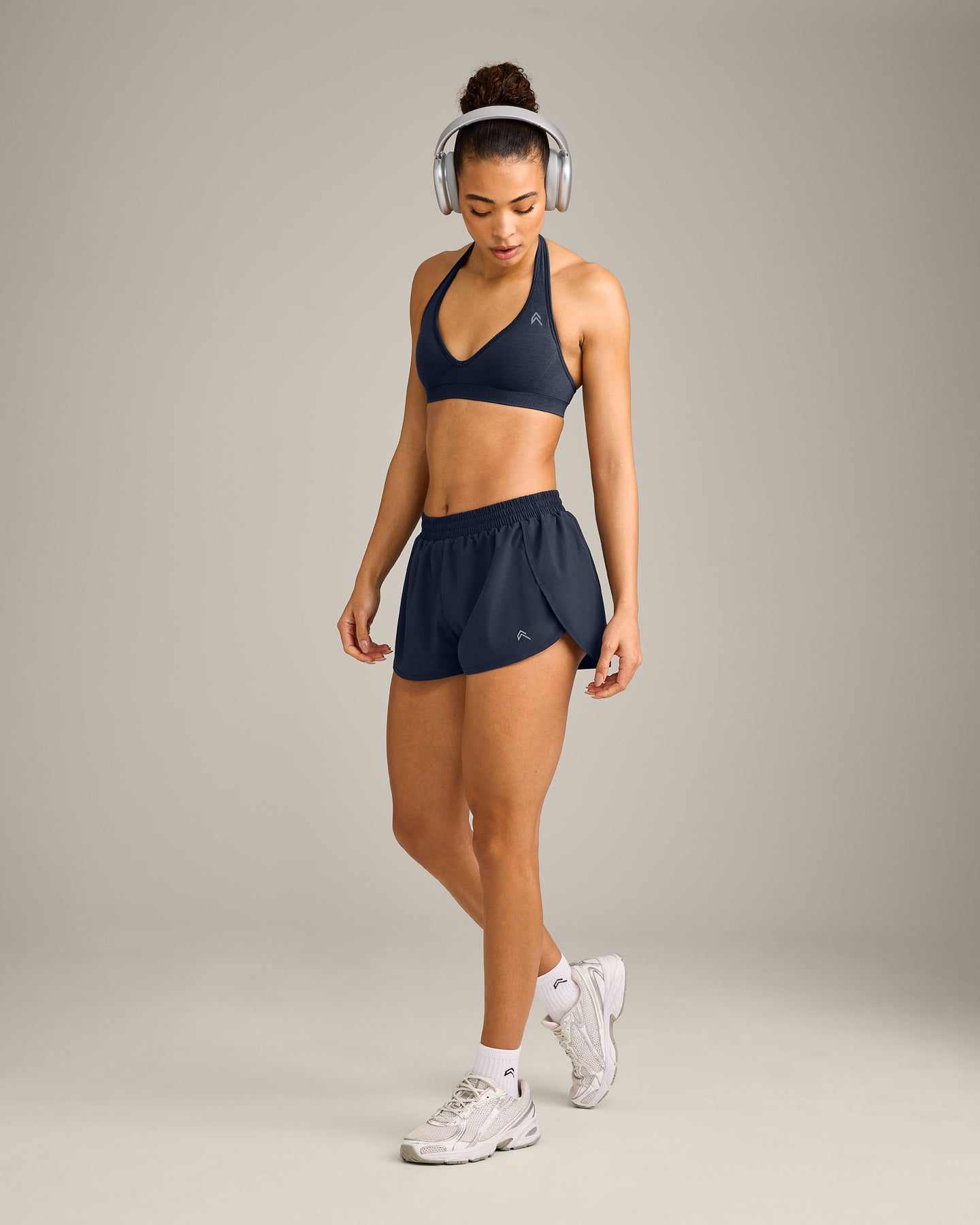 EffortlessLift Seamless Halter Neck Sports Bra with Grey Logo | True Blue - Image 3