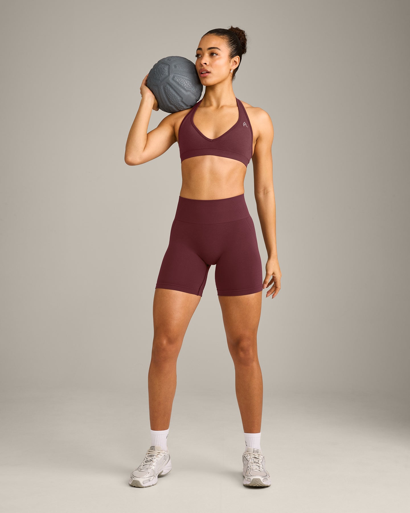 Alternative view of EffortlessLift Seamless Halter Neck Sports Bra with Grey Logo | Velvet Mocha
