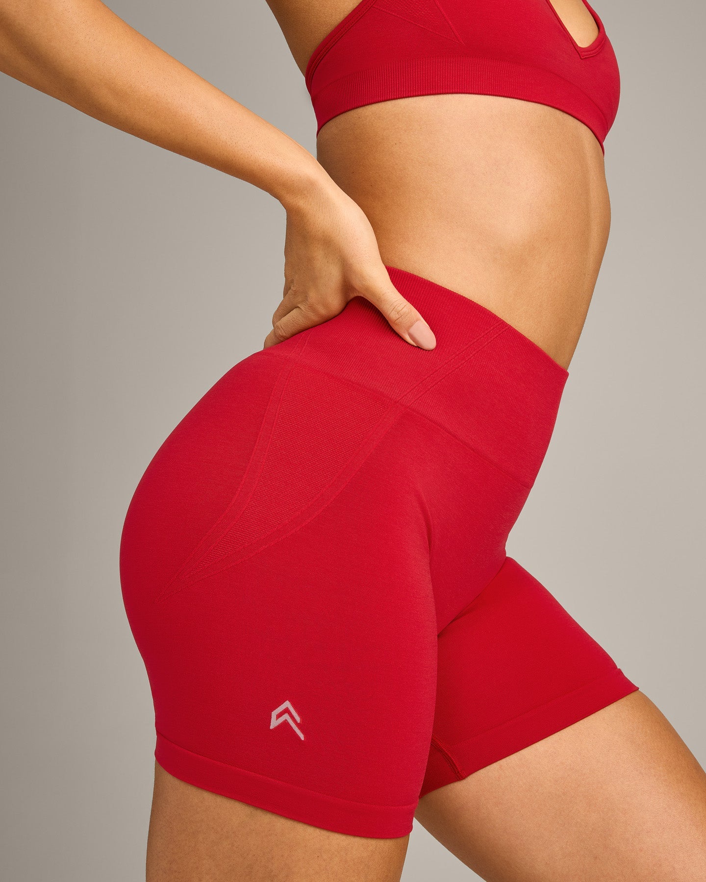 EffortlessLift Seamless Shorts with Grey Logo | Fiery Red - Image 6