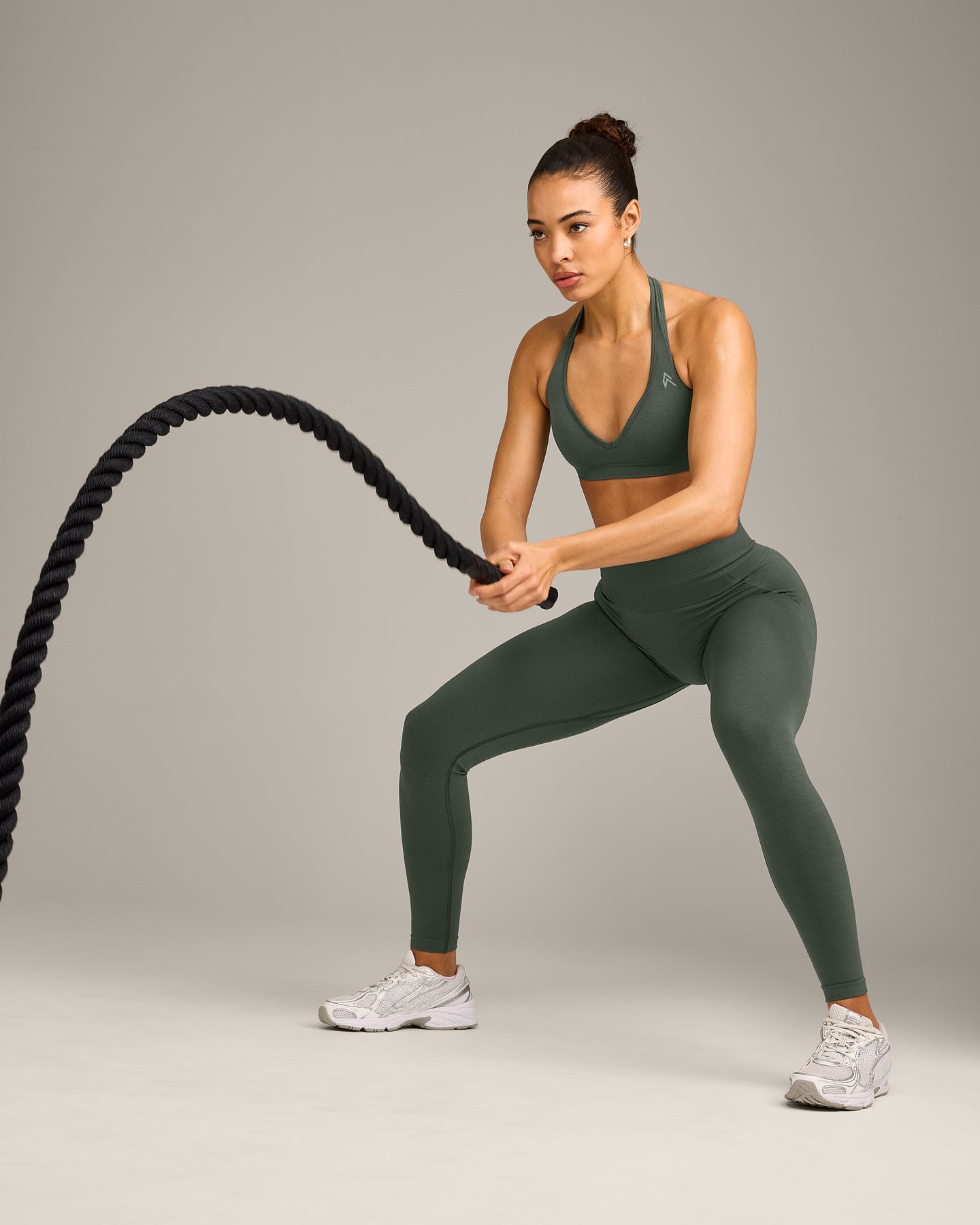 EffortlessLift Seamless Leggings with Grey Logo | Dark Khaki - Image 6