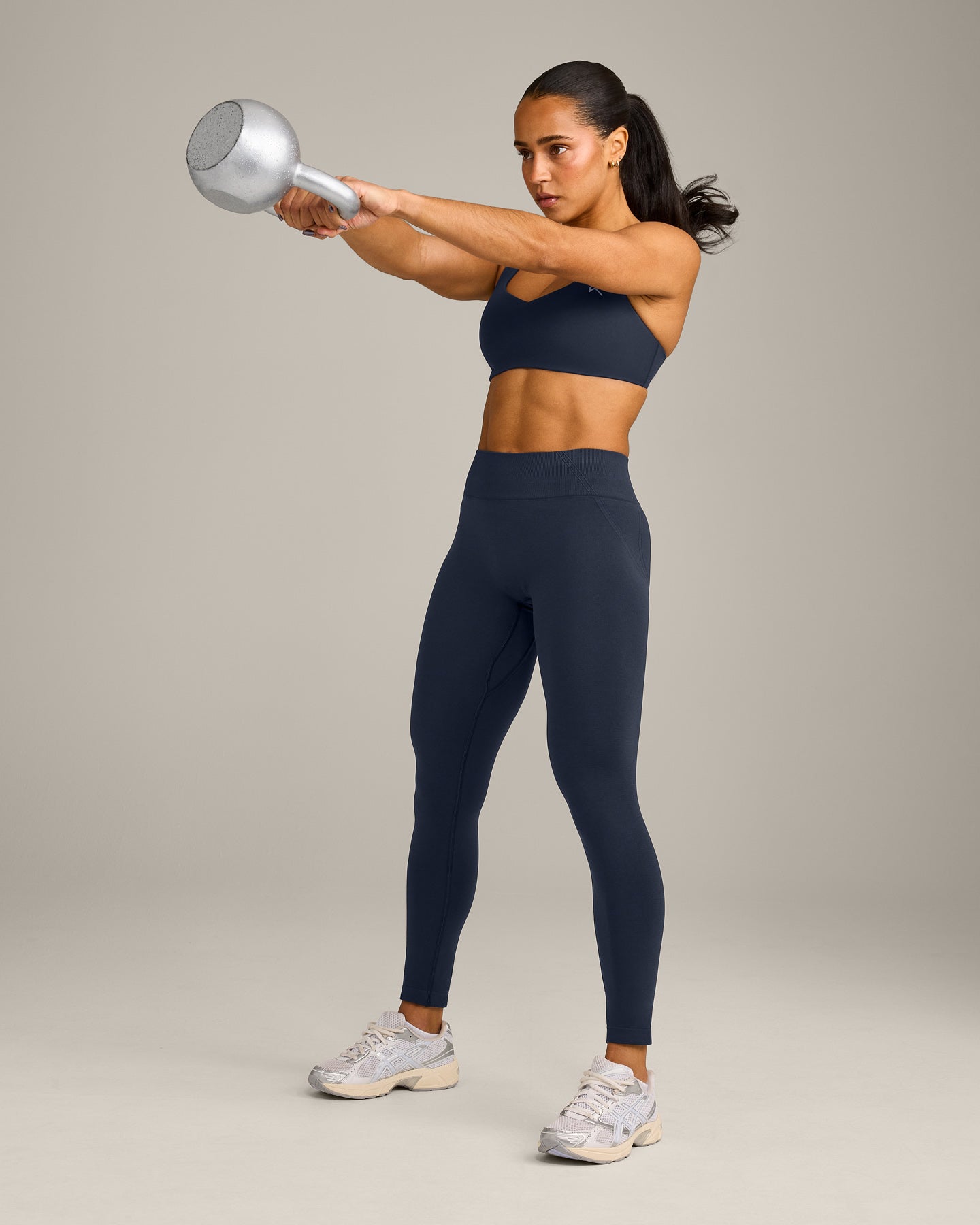 EffortlessLift Seamless Mid Rise Leggings with Grey Logo | True Blue - Image 3