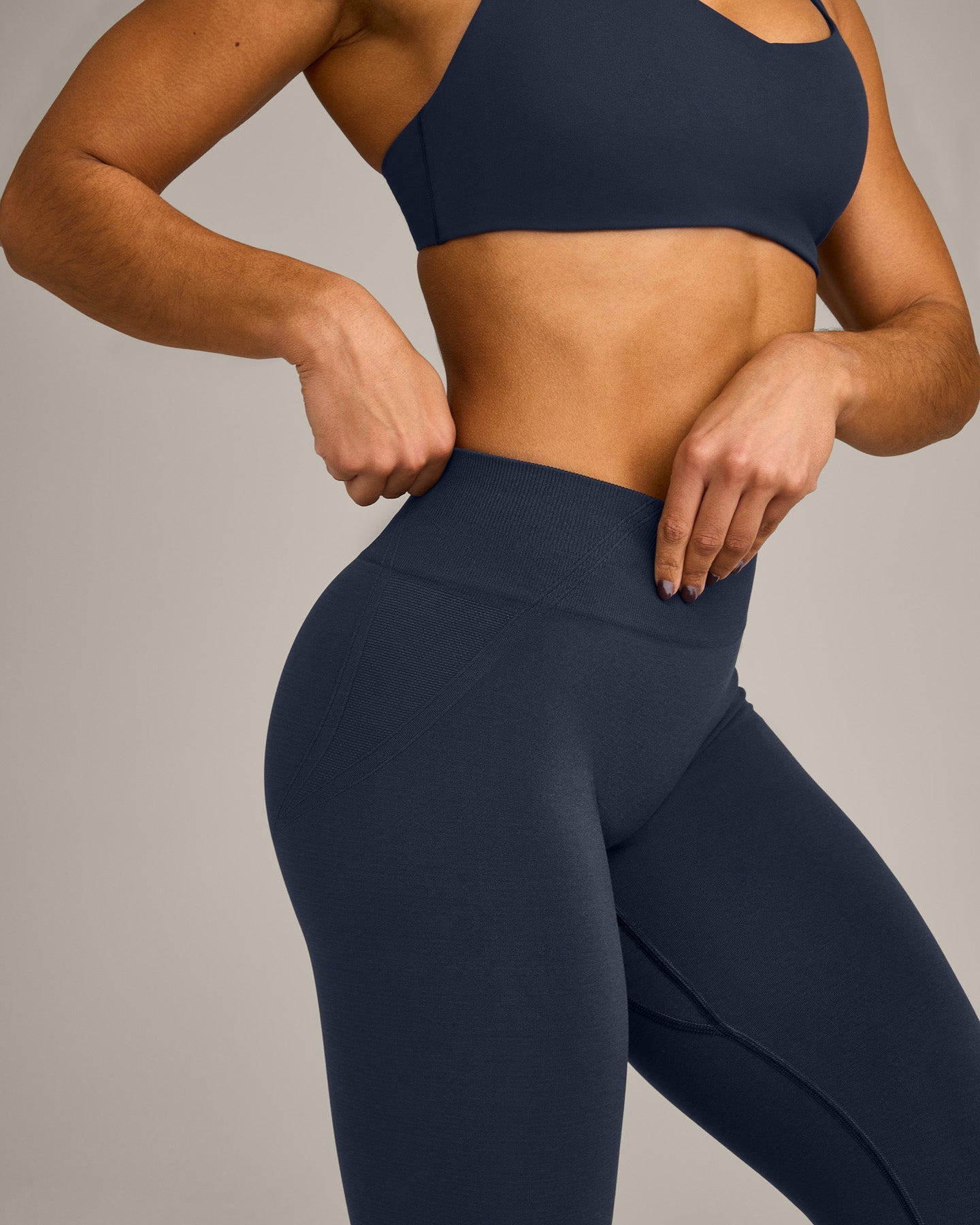 EffortlessLift Seamless Mid Rise Leggings with Grey Logo | True Blue - Image 5