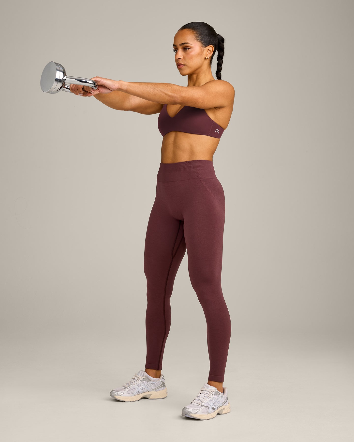 EffortlessLift Seamless Mid Rise Leggings with Grey Logo | Velvet Mocha - Image 3